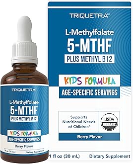 Organic Kids L-Methylfolate + Methyl B12 Cofactor - MTHFR Sublingual Form - 5-MTHF, Superior Form of Folate - Adjustable Dosing for All Ages - Mood, Behavior, Cognition - Organic Berry Flavor, 1 Fl oz
