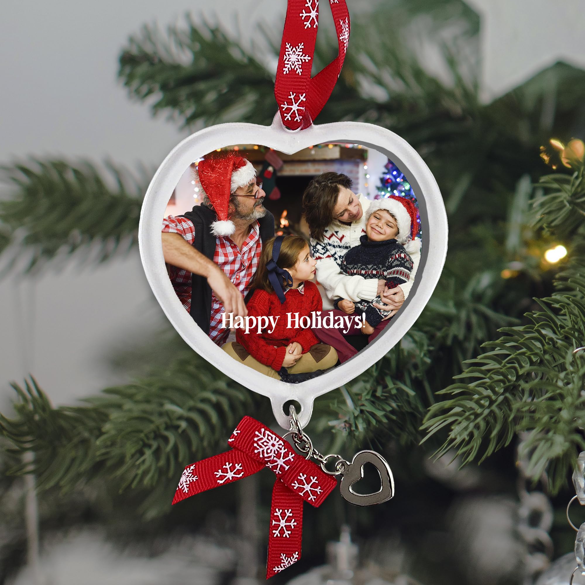 Pack de 2 Bolas de Navidad Personalizadas con Foto y Texto en Forma de Corazón. Adornos Navidad para Árbol. Decoração de Natal Exclusiva y Moderna. Regalo con Nombre y Foto Personalizada.