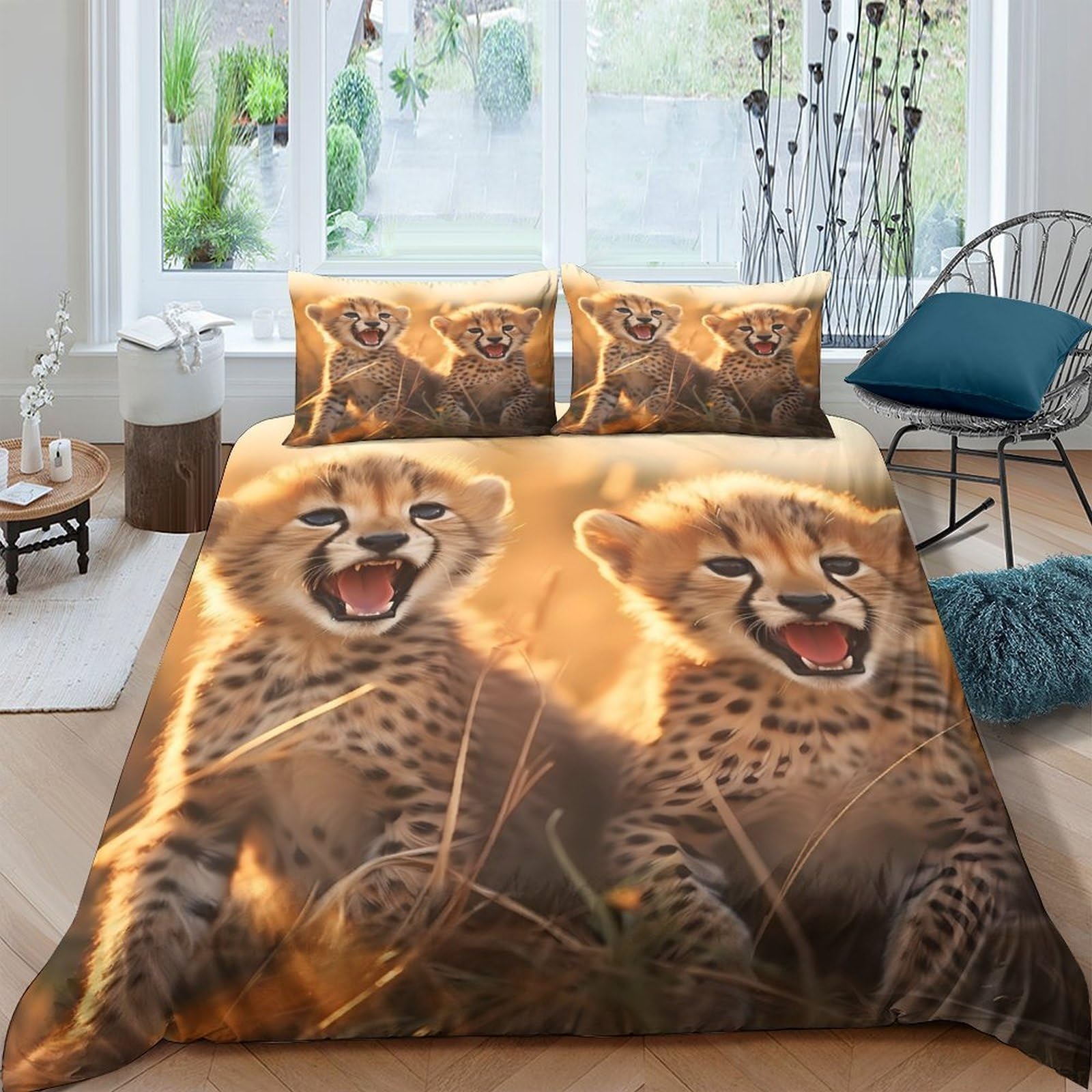 Ctjqhvkz Style-1 3D Printed Cheetah Wildlife Fitted Sheet Microfiber Anti-Slip Bed Cover For Bedroom Decor Protection Machine Washable Single（135X200cm）