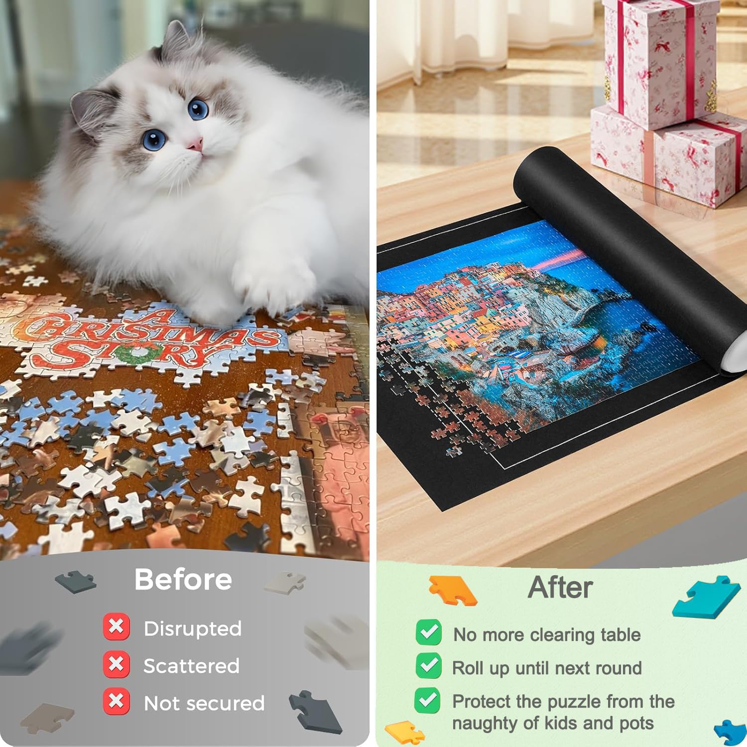 Maty Puzzle - Mata Puzzle 1000 1500 2000 3000 elementów, przenośna mata Puzzles, mata do przechowywania w rolce Puzzle Carpet, praktyczny dodatek do przechowywania puzzli