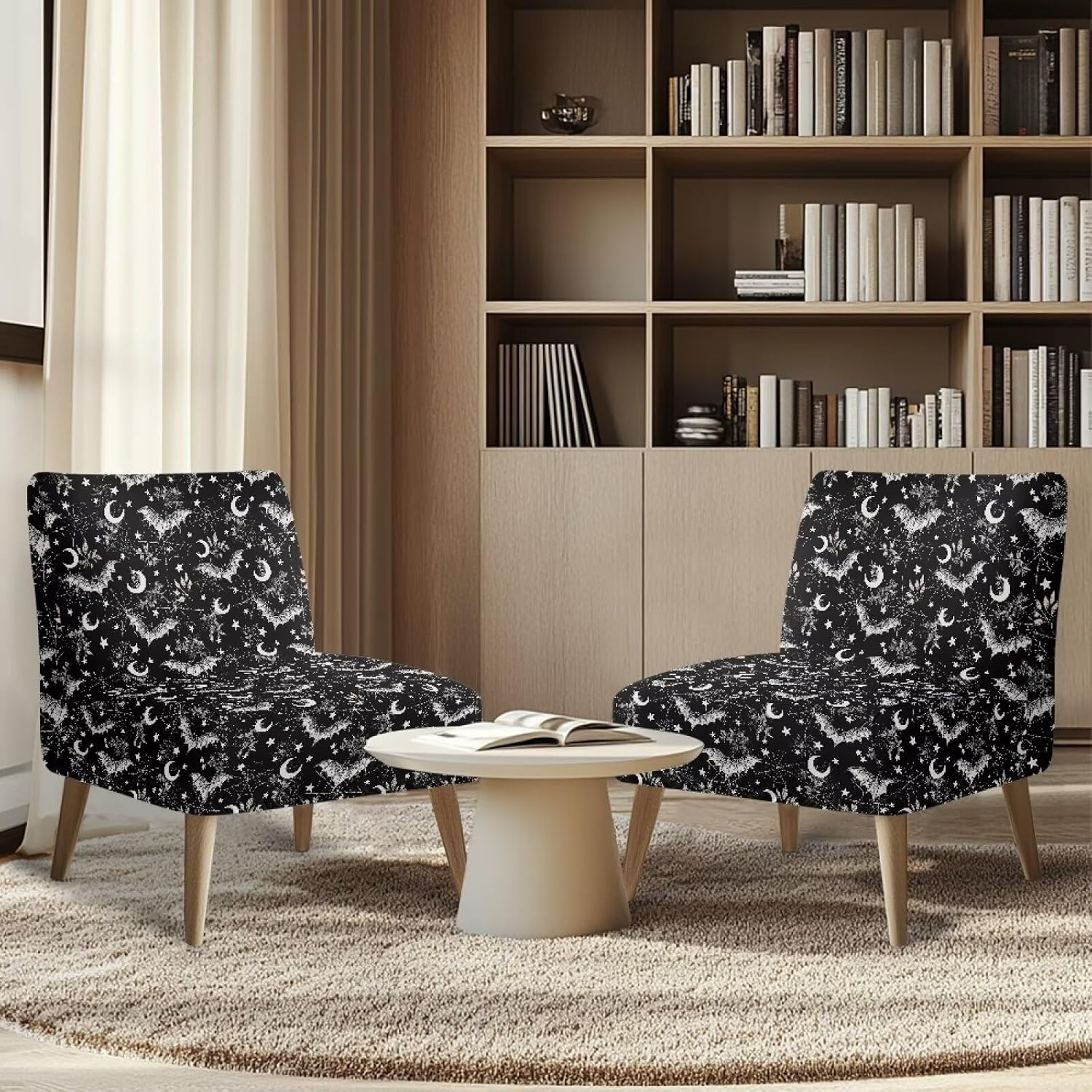 Halloween Armless Accent Slipper Chair Cover Halloween Bat Print Scratch Resistant Slipper Chair Slipcover Removable Anti-Slip Slipcover for Living Dining Room Hotel Holiday Decor
