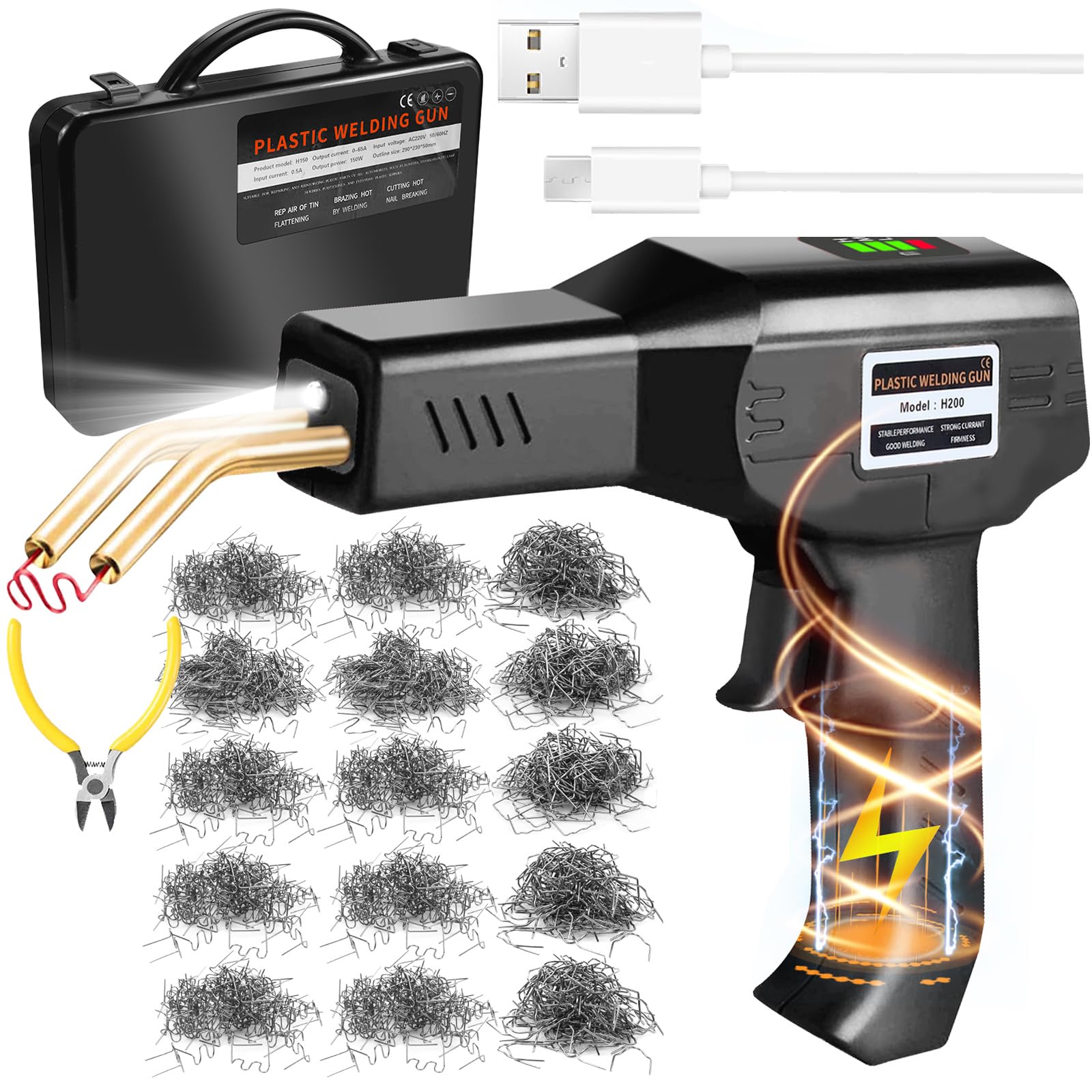 Sponsored Ad – 200W Plastic Welder Kit, 5000mAh USB Rechargeable Wireless Plastic Repair Kit with 1050 PCS Hot Staples, Portable Cordless Car Bumper Repair for Plastics Crack Repairs