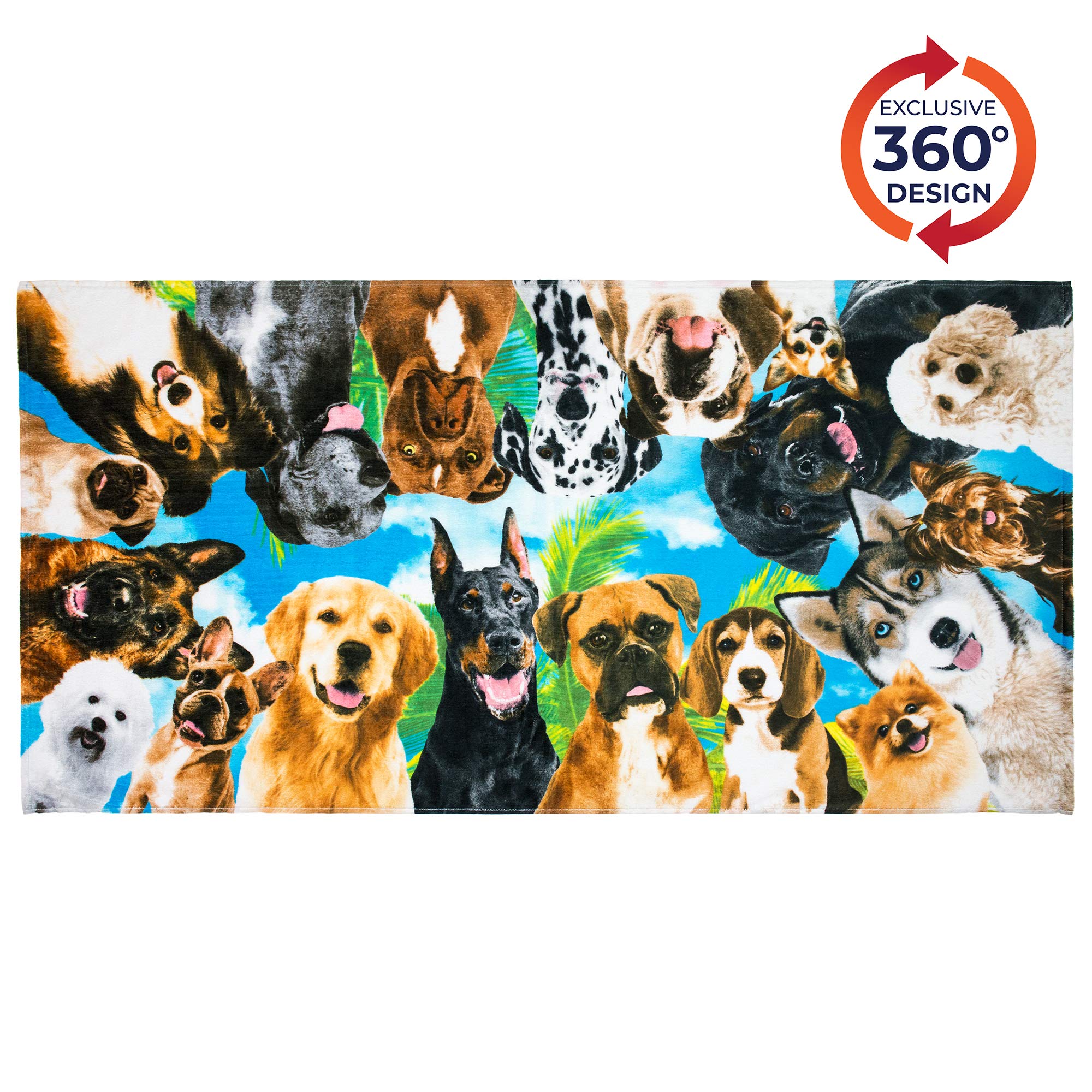 Softerry Dogs at The Beach - Toalla de playa para mascotas selfie 30 x 60 pulgadas 100% algodón terciopelo