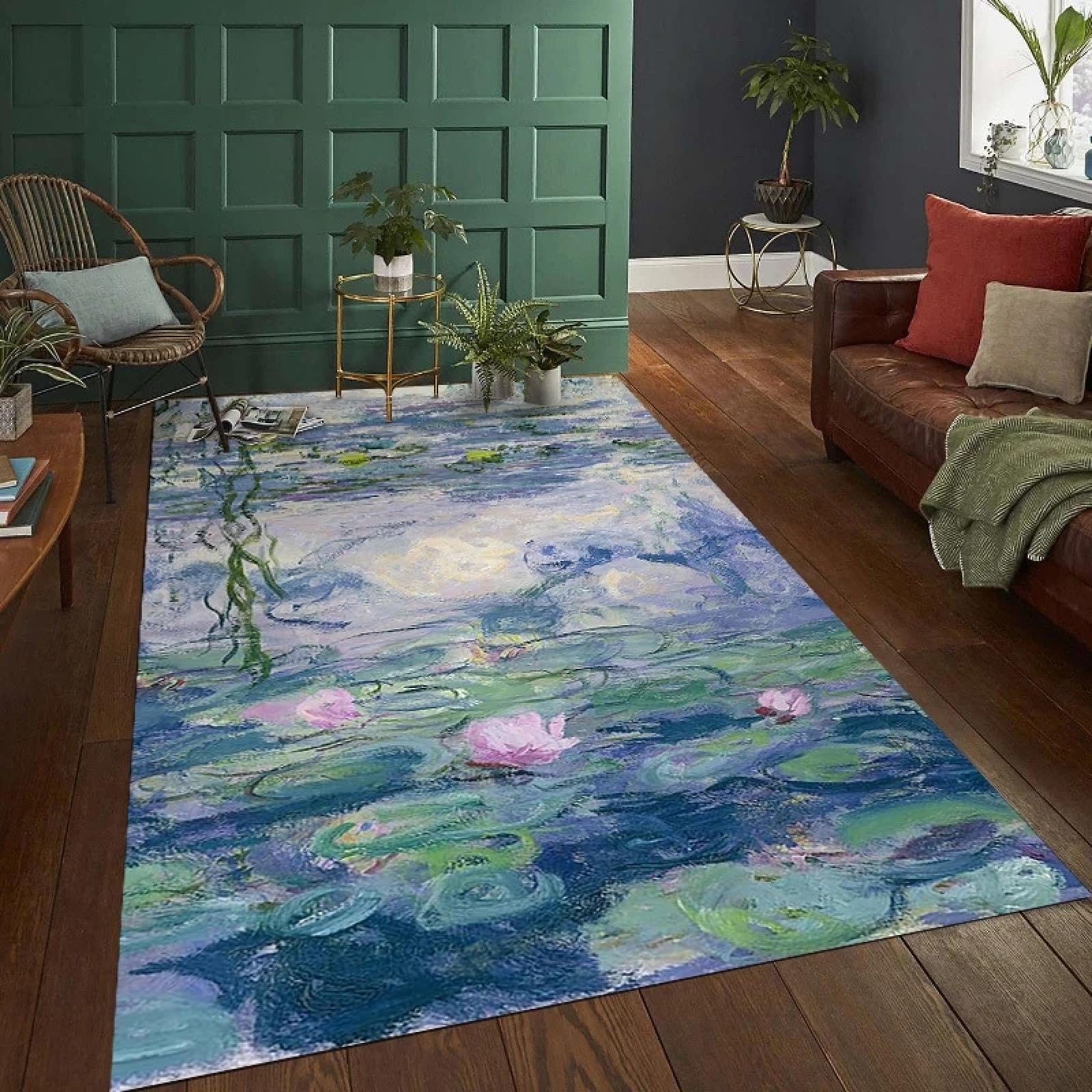 Tapis de peinture de nénuphar Monet antidérapant pour chambre à coucher
