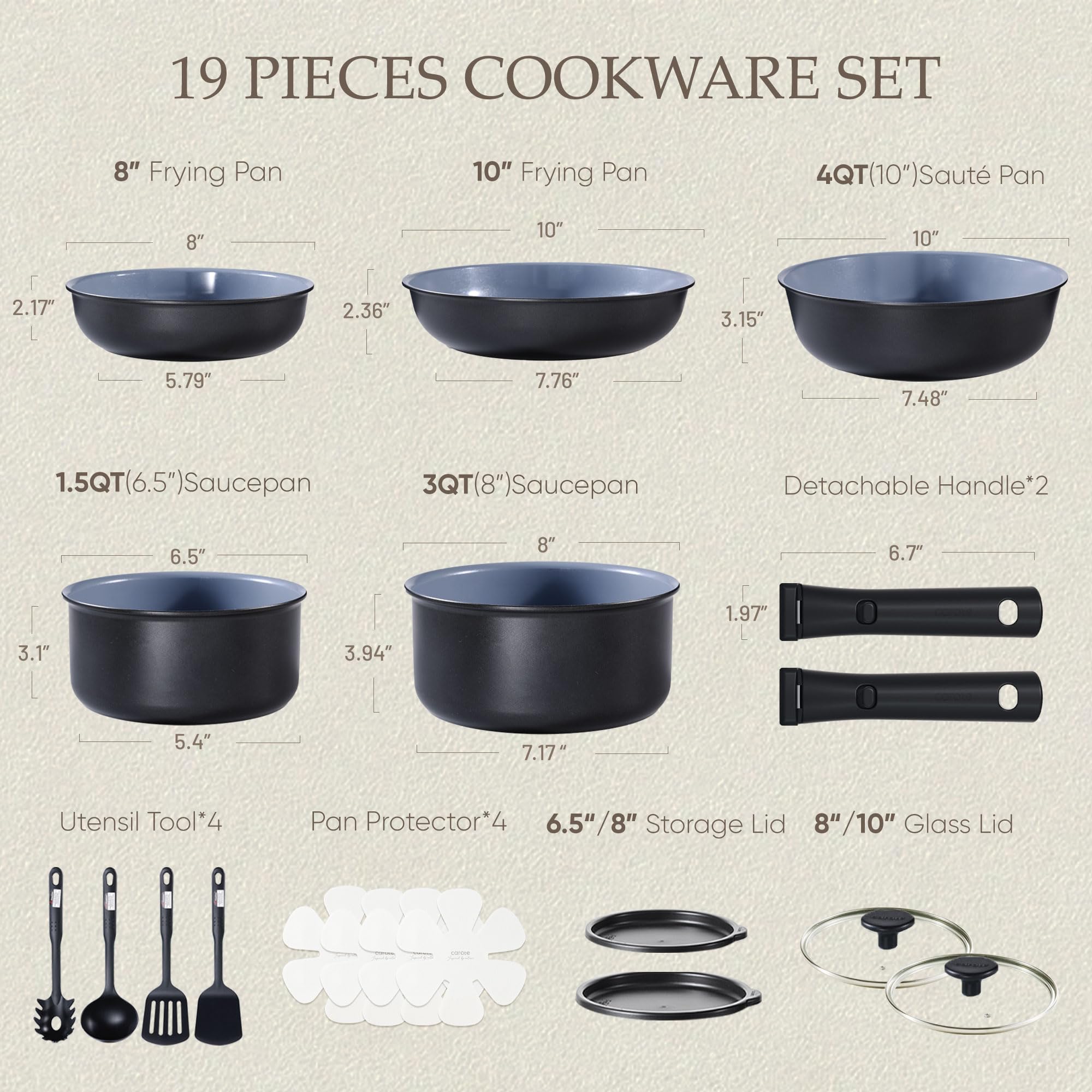 CAROTE 19-Piece Ceramic Cookware Set - Non Stick -2 CAROTE 19-Piece Ceramic Cookware Set - Non Stick -2