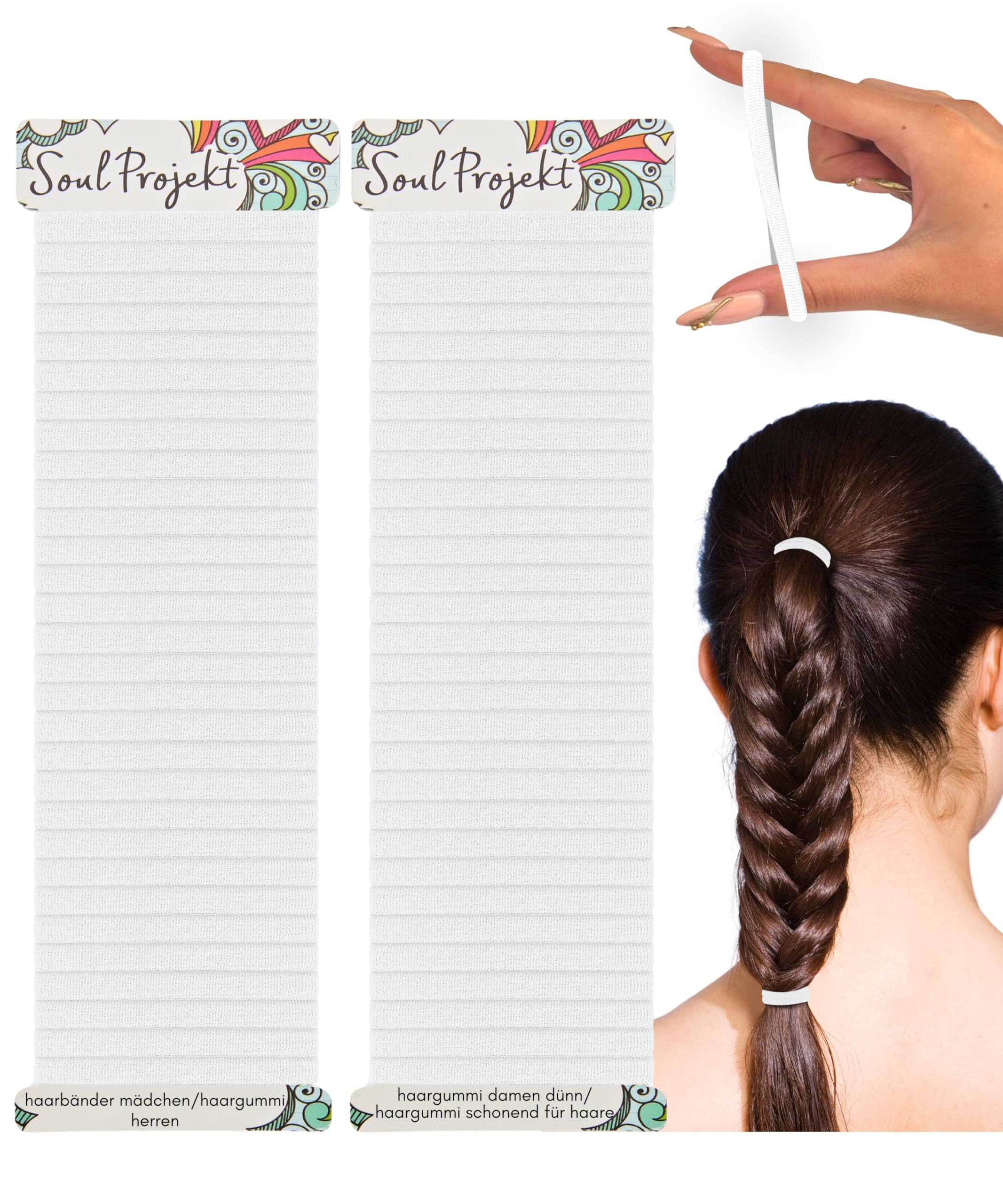 Soul Projekt Haargummi Weiße, Dicke Haargummis 60 Stück 4mm, Kein Metall Haargummis Damen und Mädchen, Elastisch Hair tie für Zöpfe, Pferdeschwanz und Dutt, Schule & Fitnessstudio, Haarbänder