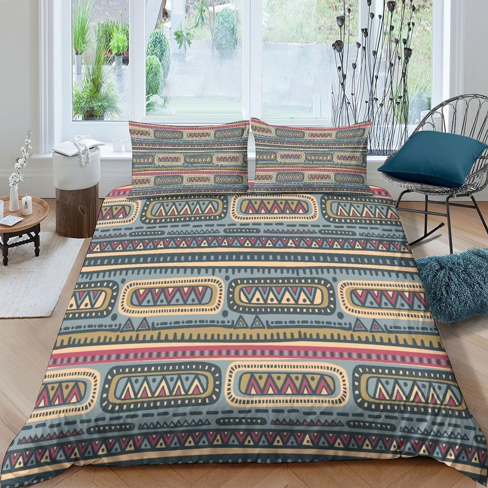 Ctjqhvkz Style-4 3D Printed Aztec Tribal Fitted Sheet Microfiber Soft Breathable Geometric Mattress Cover For Bedroom Decor Protection Single（135X200cm）