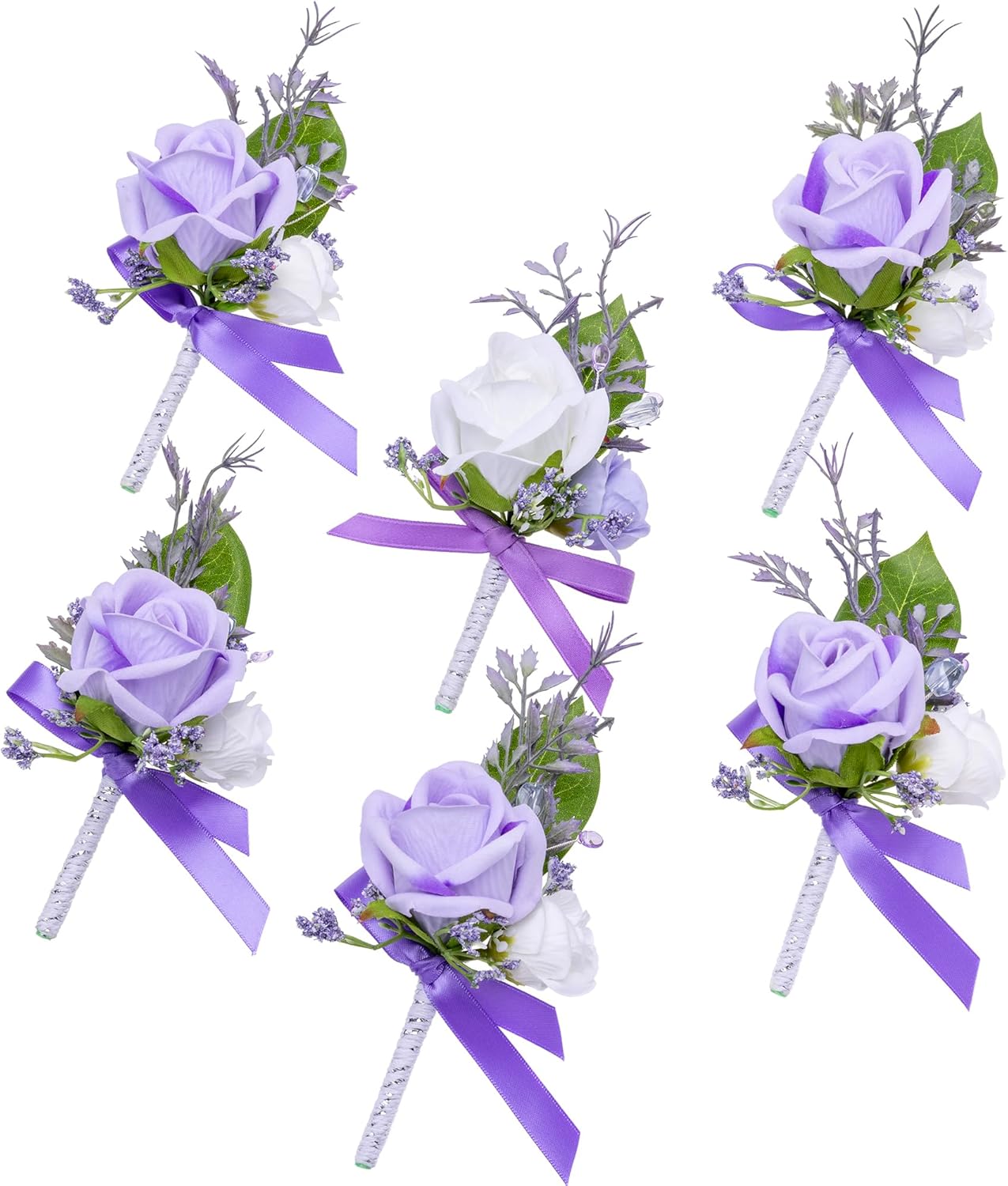 Fnize Purple Boutonniere for Men, 6 Pcs Groom Groomsmen Boutonnieres, Artificial Flowers for Wedding Prom Homecoming