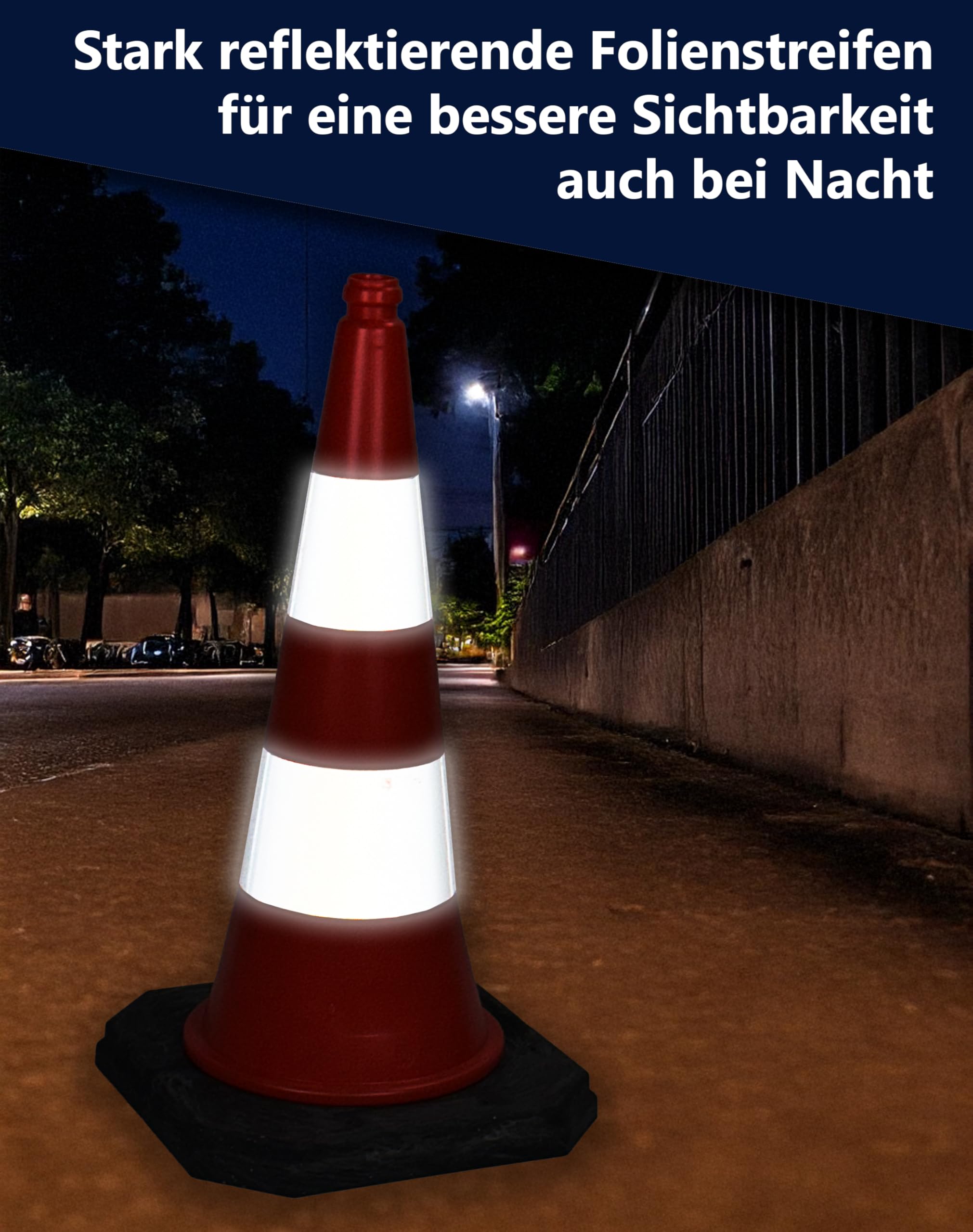 Leitkegel UvV Kingsize mit reflektierenden Streifen auch bei Nacht sichtbar dank starker Reflektion (4 Stück, 75 cm, 4,2 kg schwer)