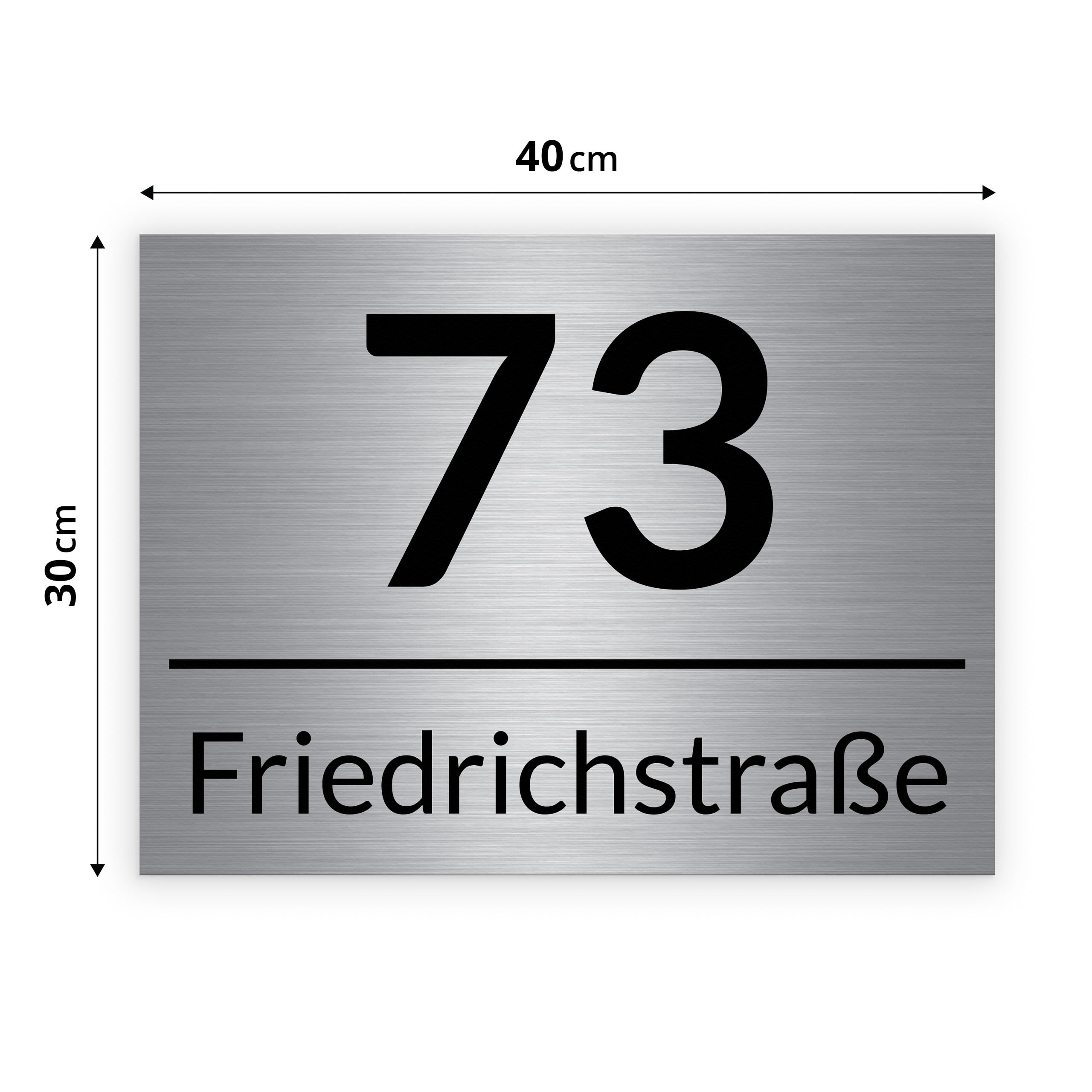 Muralo - Hausnummern-Schild Türschild Personalisiert Wetterfest für Tür, Gebäude, Zimmer - Br.40cm x Hö.30cm - Gebürstetes Aluminium