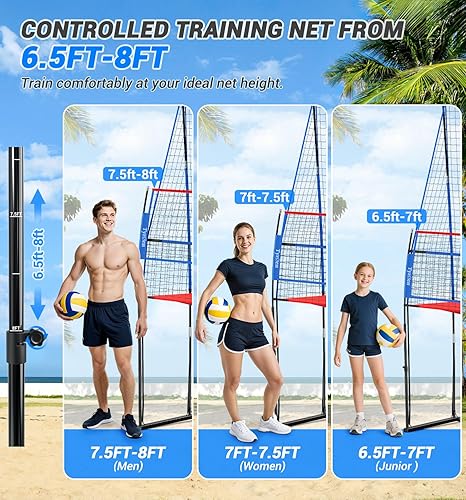 Miniatura 3 de Volleyball Practice Net with Ball Return System, Height Adjustable 6.5-8FT, 11 * 8FT Portable Volleyball Training Equipment for Serving, Spiking,