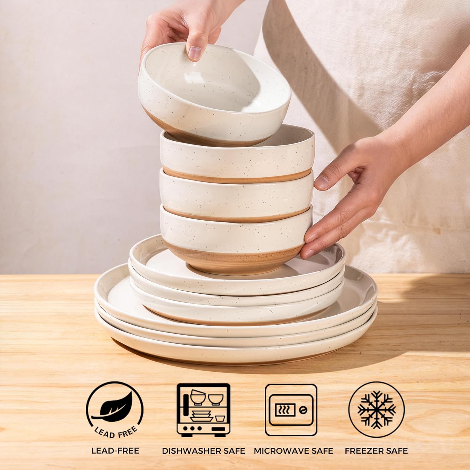 AmorArc Ceramic Cereal Bowls Set of 6, 22oz Stoneware Soup Bowls Set for Cereal Soup, Modern Kitchen Bowls for Meal, Dishwasher &Microwave Safe