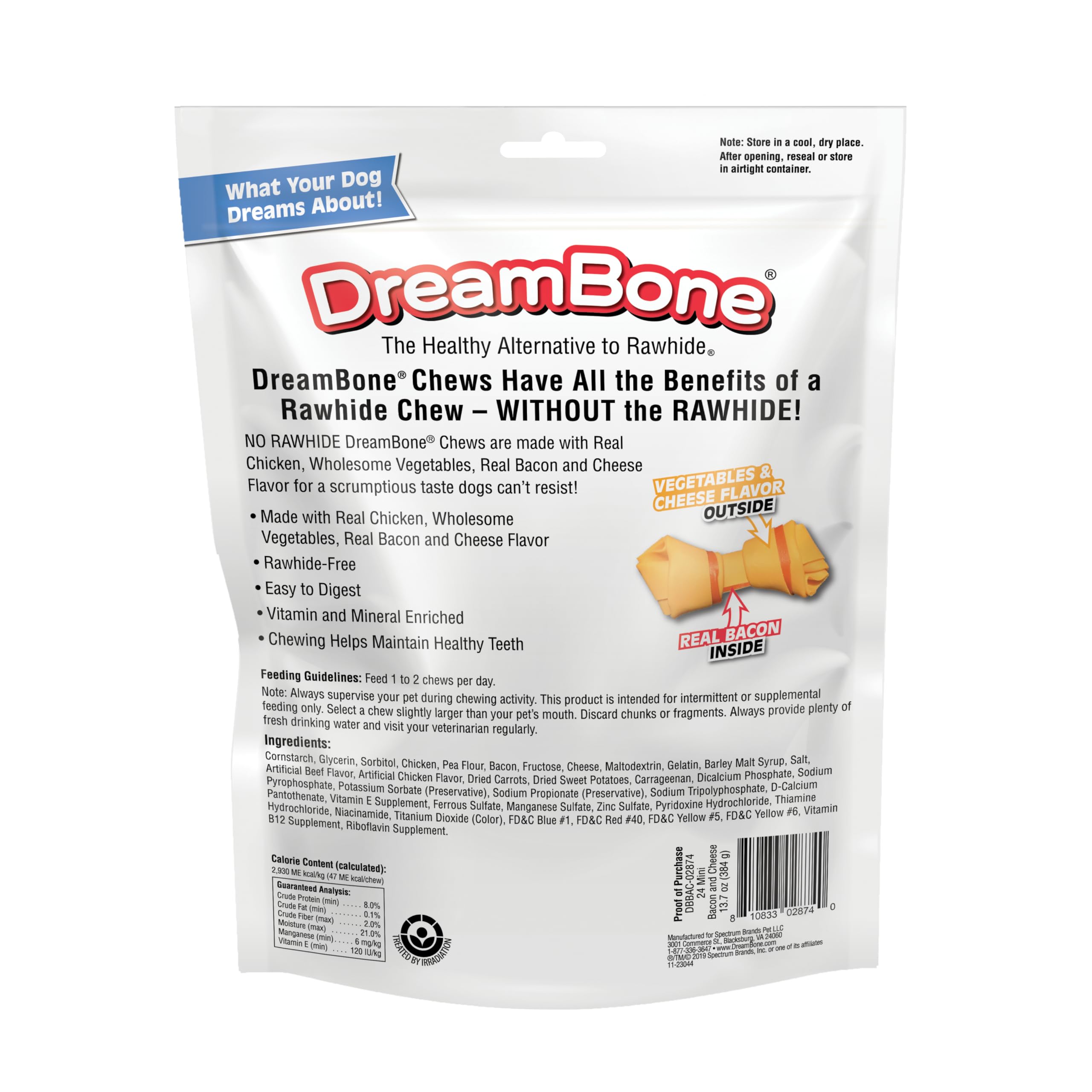 DreamBone DBBAC-02874 Mini-Kauspielzeug mit echtem Speck- und Käsegeschmack, 24 Stück, Rohhaut frei Kauen für Hunde