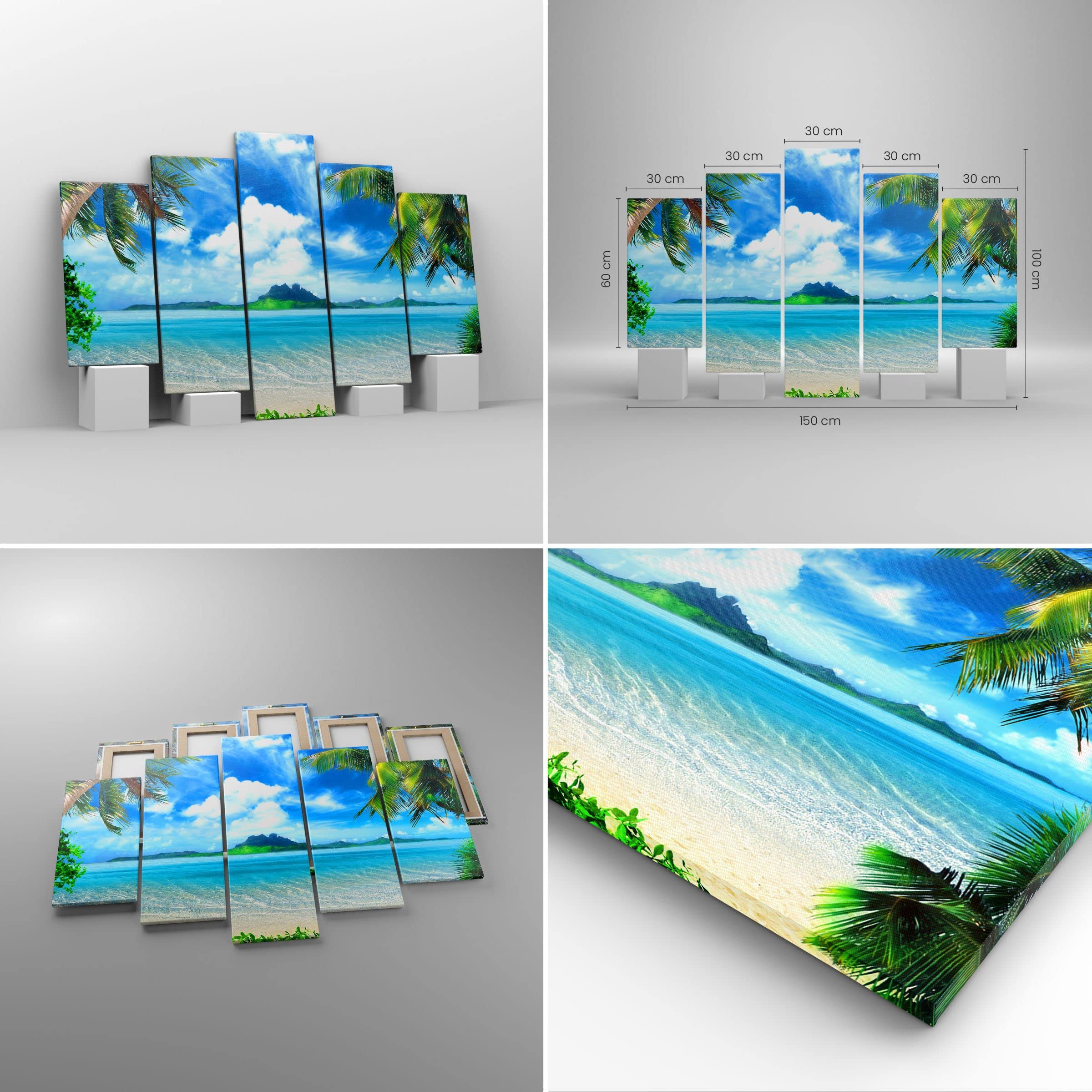 Lienzos decorativos 150x100cm Cuadro Sobre Lienzo Moderno Playa vacaciones isla palma Grande XXL Dormitorio Cuadros Pared Tríptico 5 Piezas Cuadros Decoracion Salon Wall Art Prints EA150x100-2528