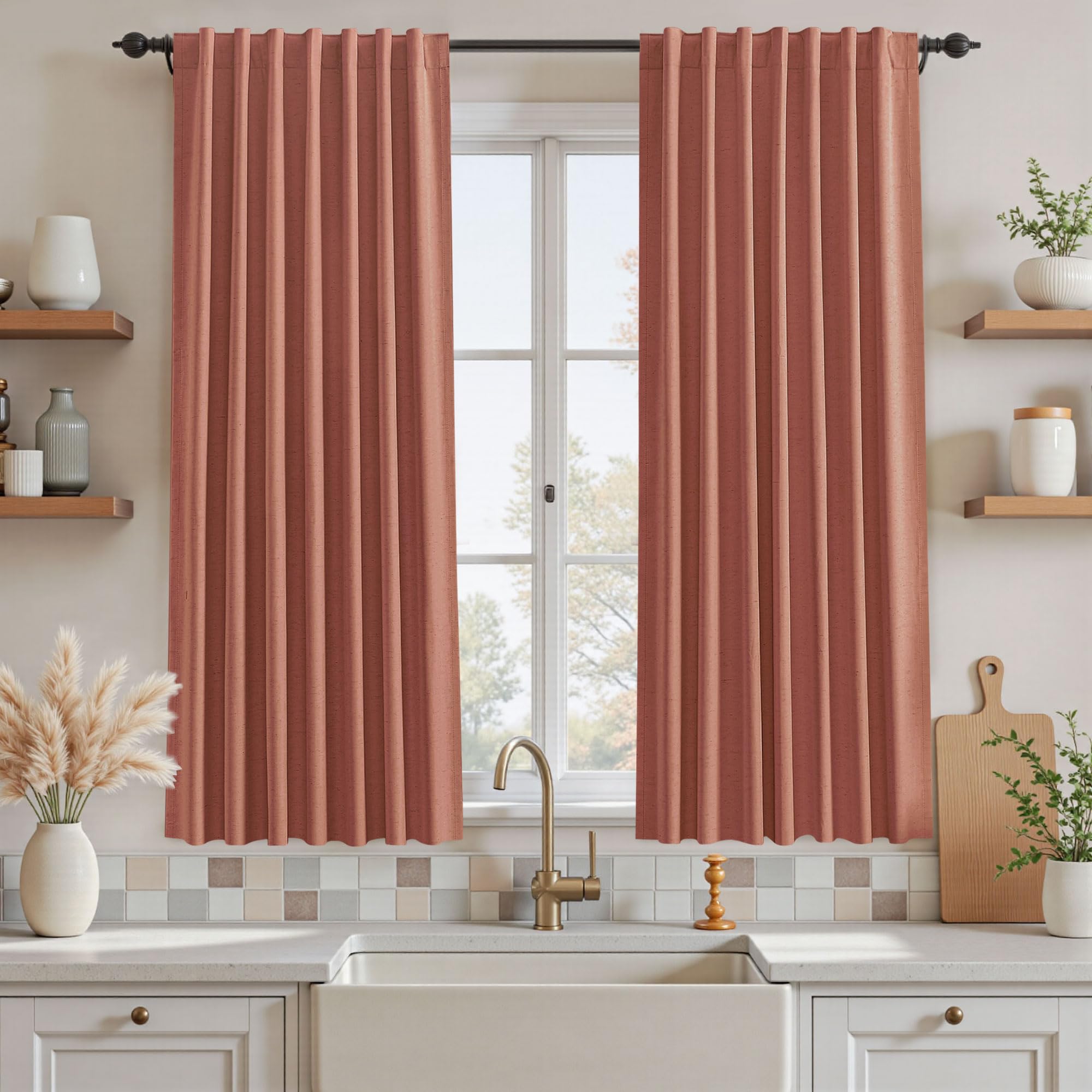 UHITECH Black Out Curtains 54 Inch Long for Bedroom Back Tab Short Blackout Living Room Darkening Drapes for Kids Thermal Insulated Pleated Curtain