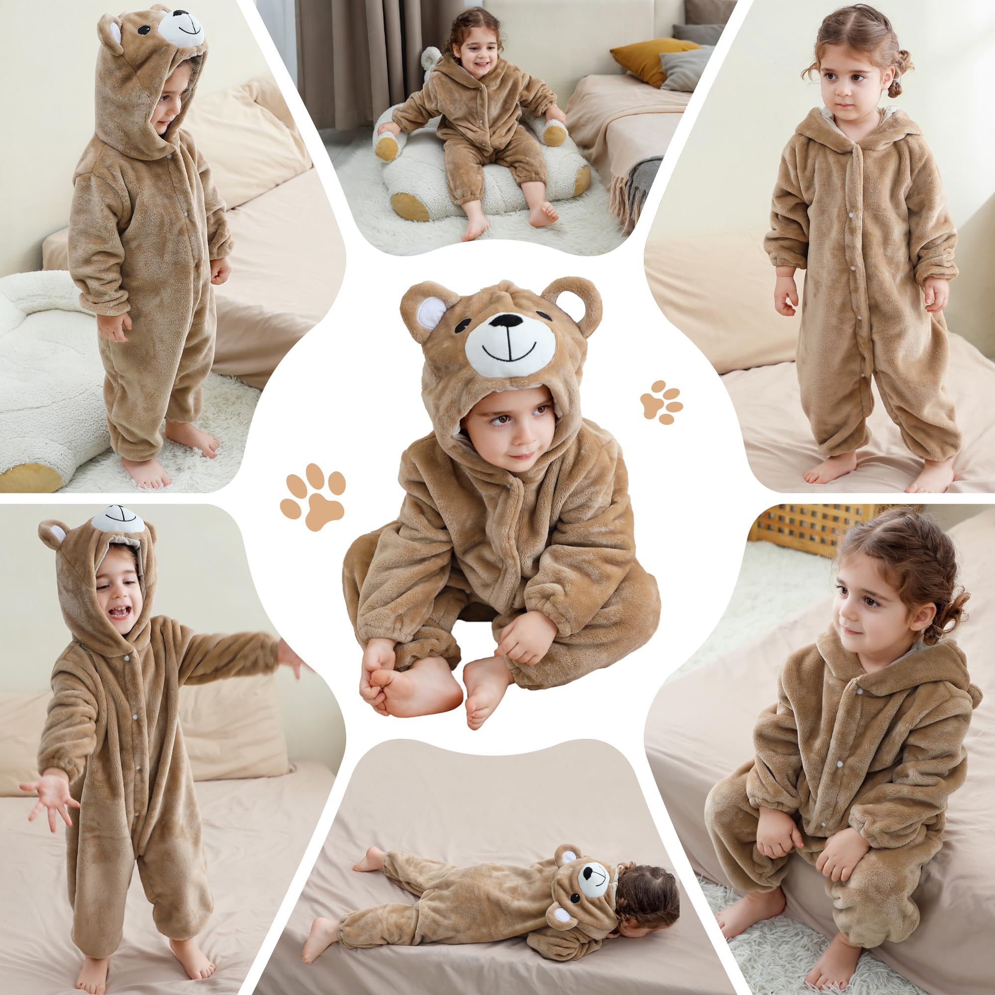 Grenouillère Bébé en Flanelle Ours Multicolore Fermeture à Boutons-Pression Combinaison Hiver Douce et Confortable pour Nouveau-Né et Nourrisson,2-36 Mois