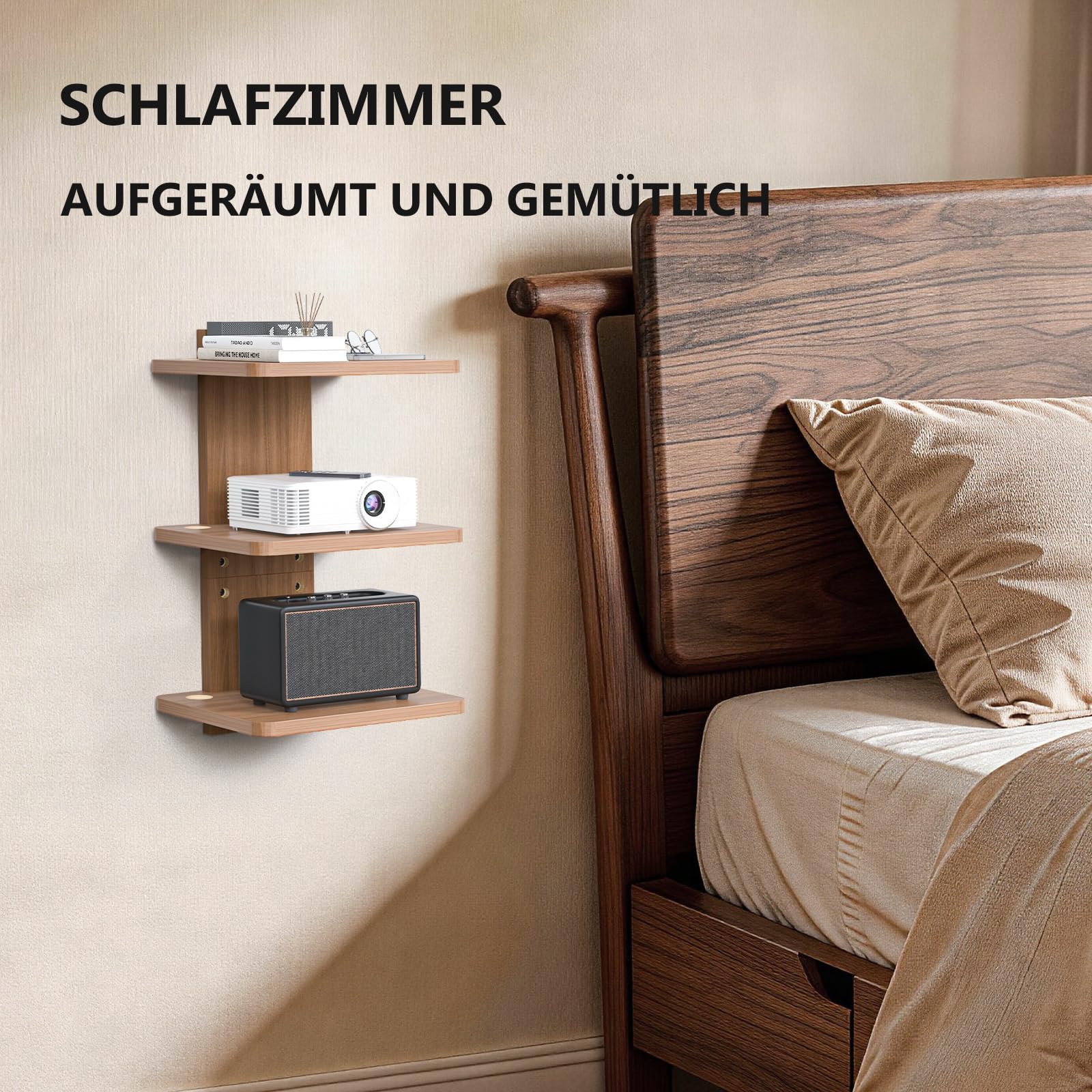 WALI Schwebende Entertainment-Center-Regale, halten bis zu 10 kg, TV-Regal mit verstärktem Holz für DVD-Player, Kabelboxen, Spielekonsolen, TV-Zubehör (CS303N), 3 Regal | Projektorregal für Router, Spielekonsolen, Kabelboxen, Wandhalterungsregale bis 10 k