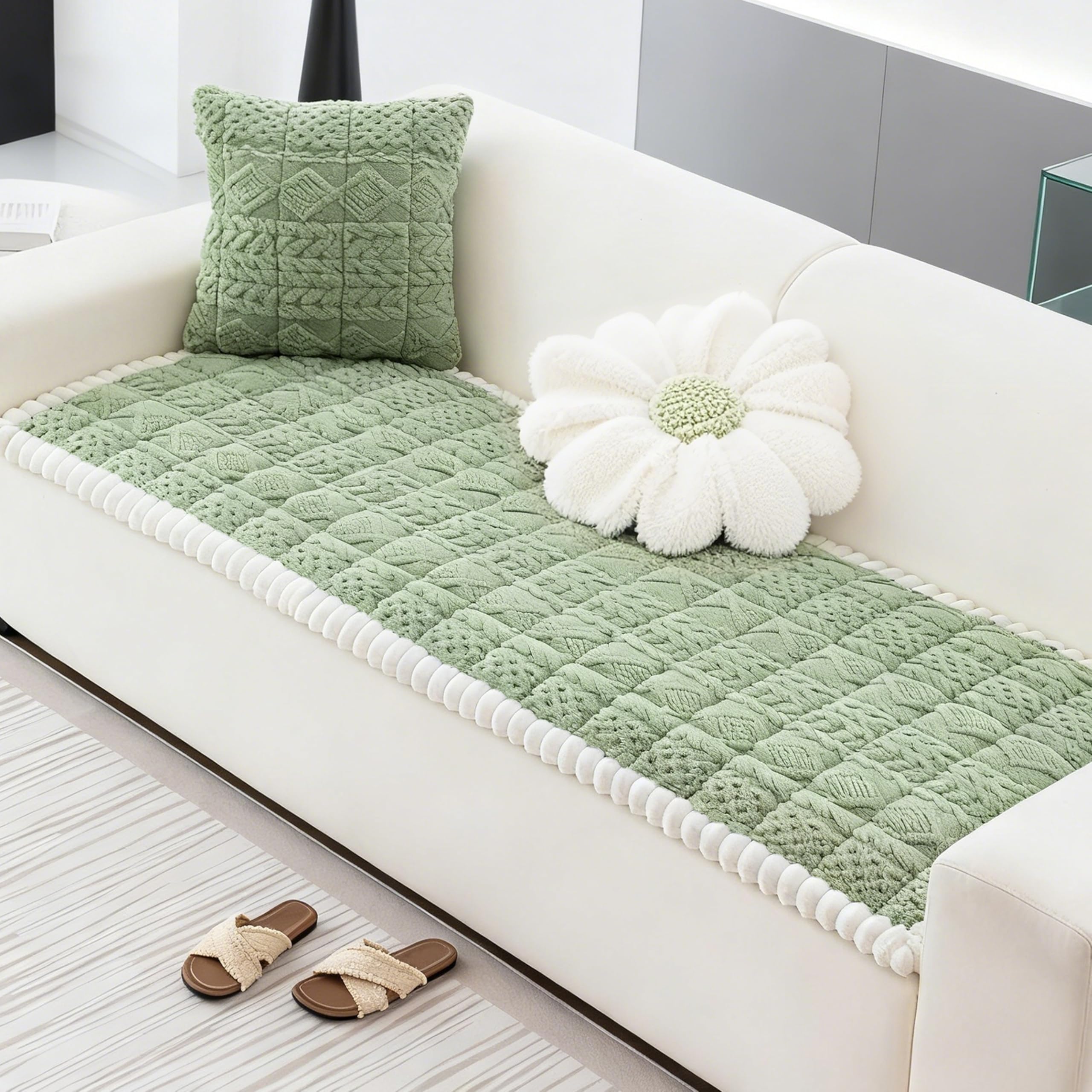 Capslpad Thick Sofa Covers, Non-Slip Universal Sofa Slipcovers 2 3 4 Seater, Soft Corduroy Couch Seat Cover Pet Bed Mat Chair Pads, Washable Cushion Furniture Protector for Living Room(Green,70x150cm) â image 1