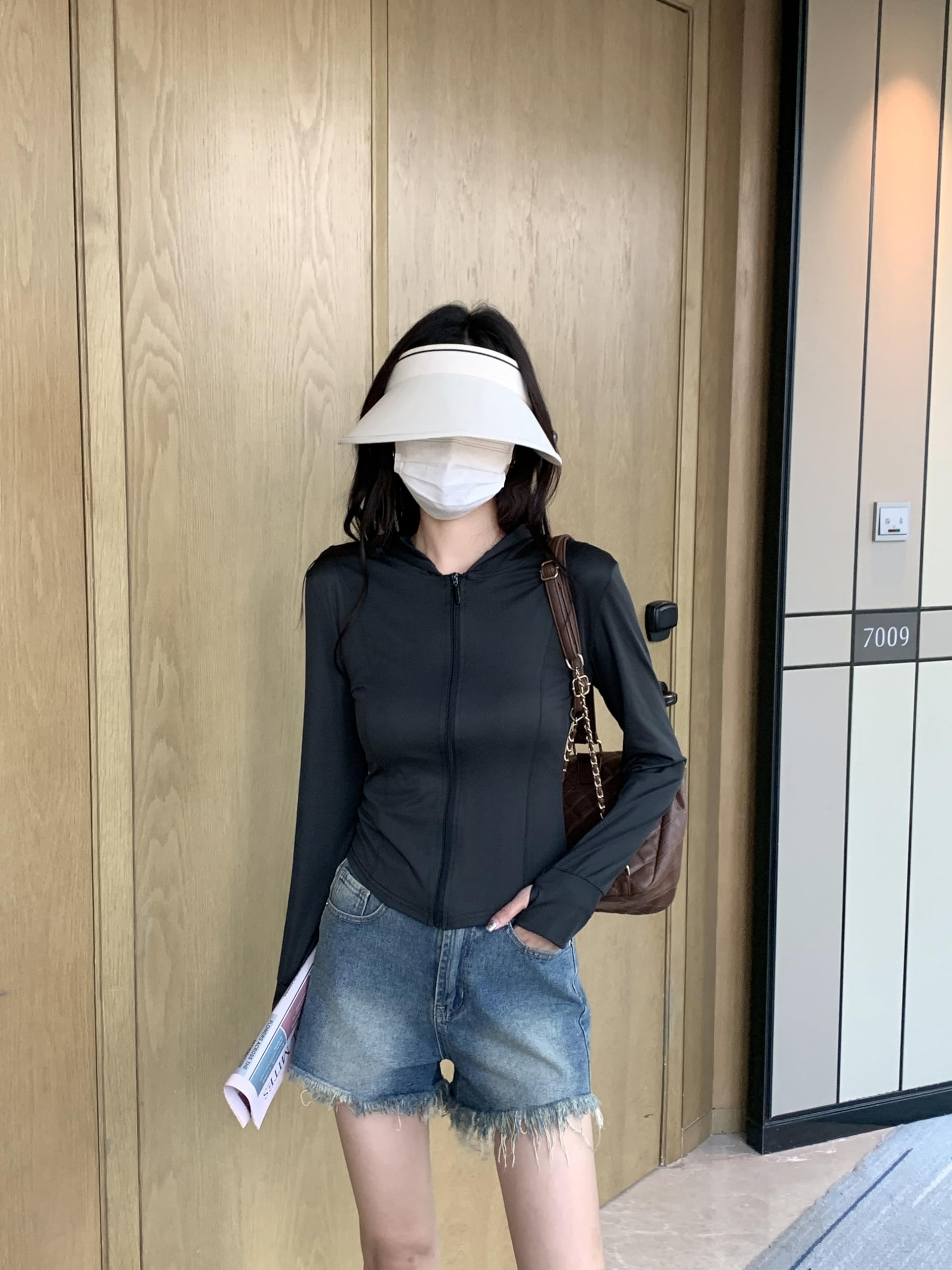 GRECERELLE Veste de course à capuche zippée élégante pour femme - Protection solaire légère - Vêtement d'extérieur d'été
