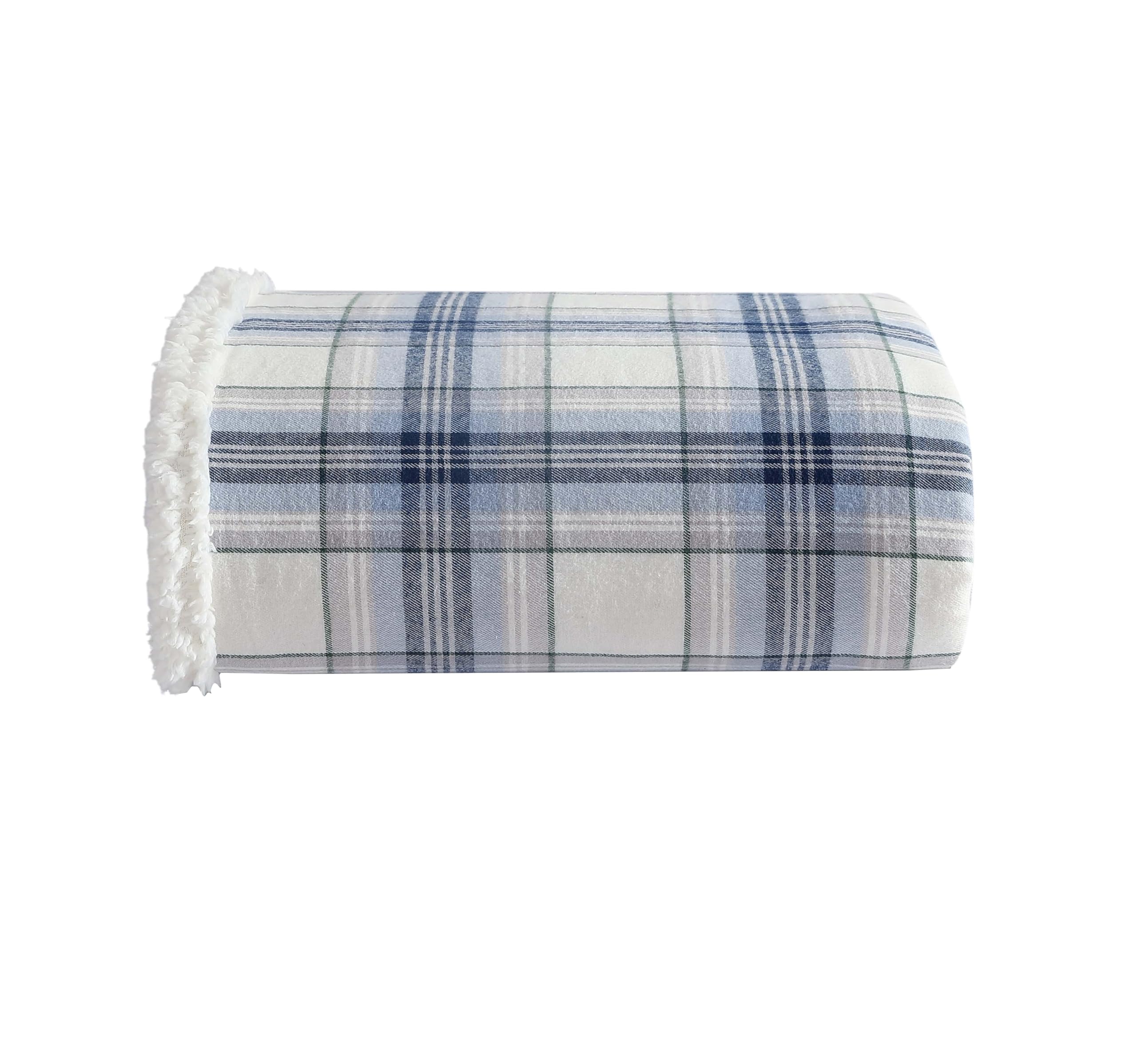 Eddie Bauer - Throw Blanket, Super Soft Reversible Cotton Flannel Sherpa Bedding, Ideal Christmas & White Elephant Gifts, Cozy Plaid Throw Blankets for Couch (Edgewood Plaid Blue, Throw)