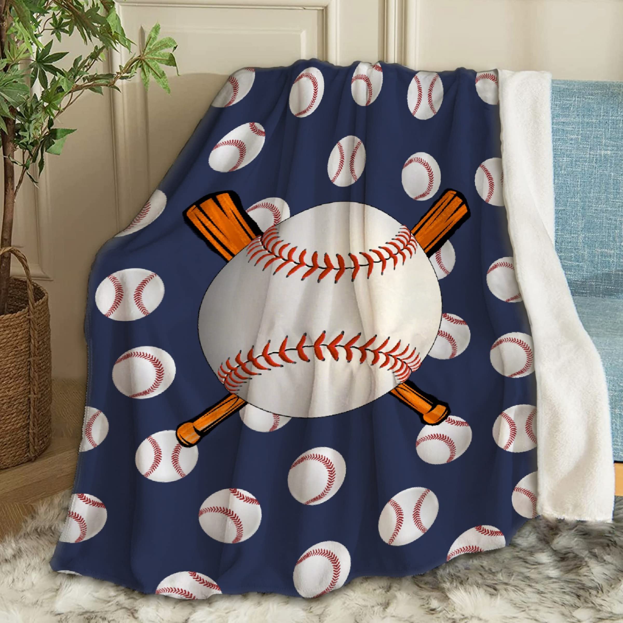 Ottoy Baseball Blanket Lightweight Plush Fuzzy Cozy Soft Blankets for Couch Quilt Decorative Birthday Gift 60