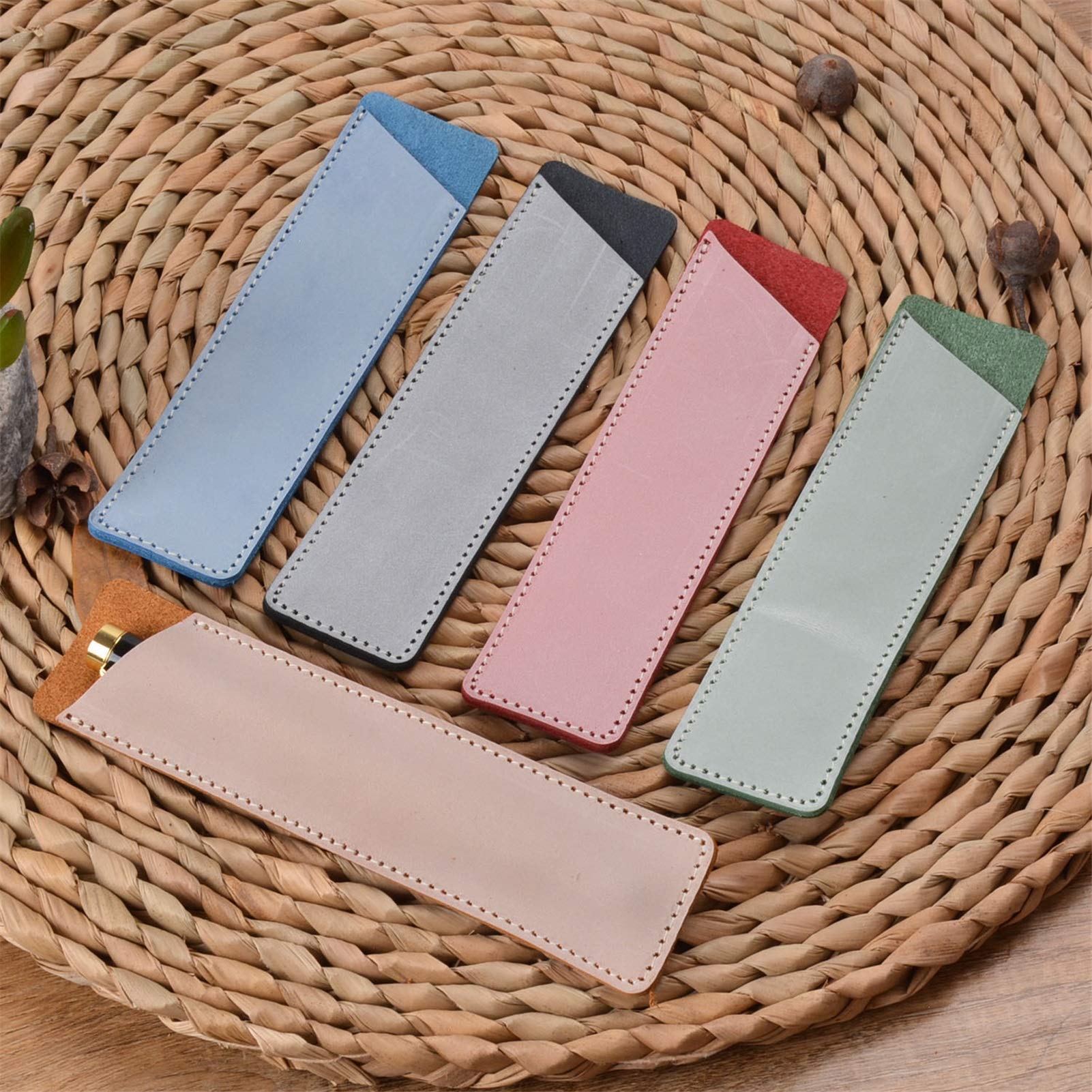 Estuches para lápices, funda para bolígrafo, estuche para bolígrafo hecho a mano de cuero genuino, estuche doble para bolígrafo, caja de almacenamiento para fuente (rojo, 16 x 4 cm) (marrón 16 x 4 c