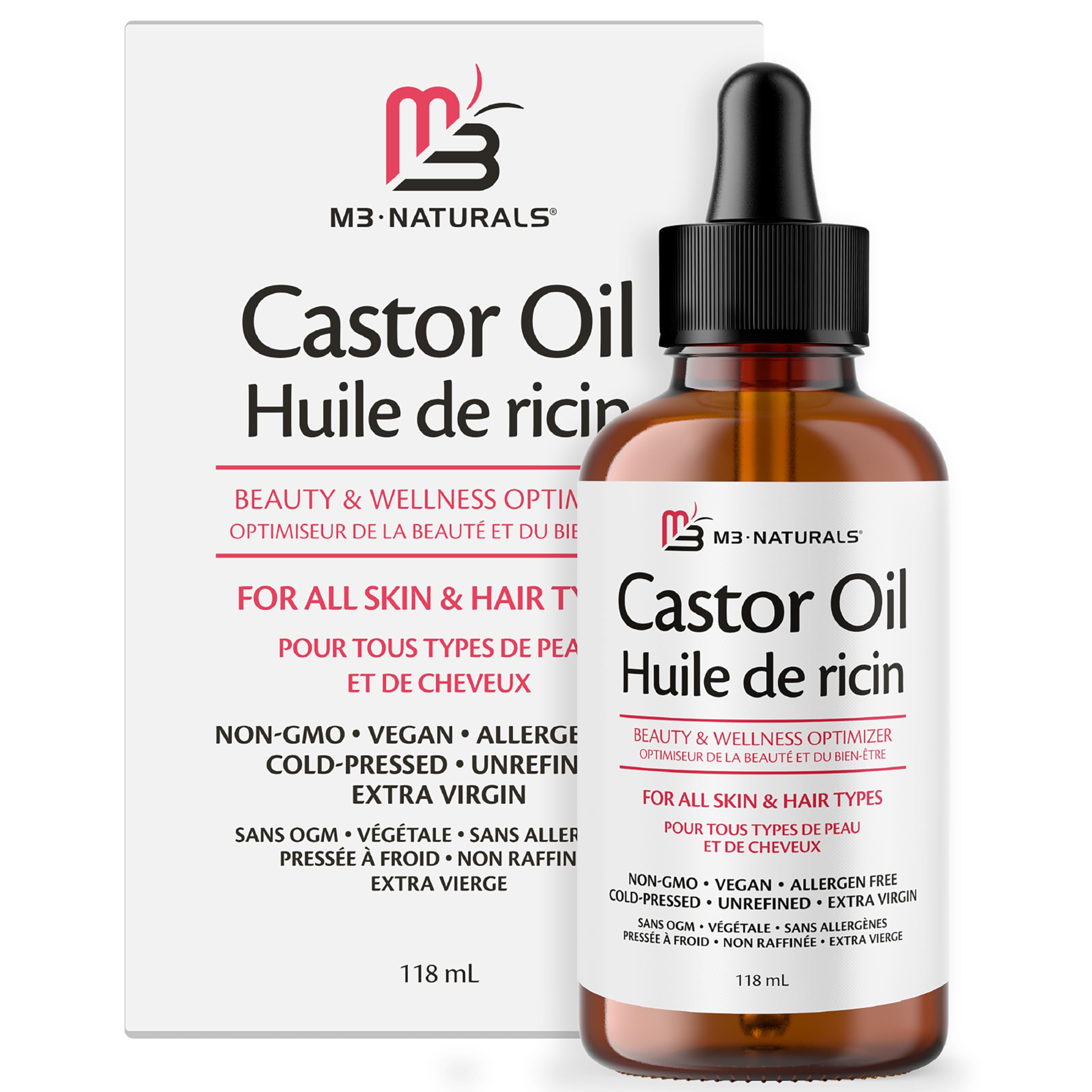 100% Pure Organic Castor Oil for Hair, Lash and Eyebrow Growth, Lymphatic Drainage and Skin Hydration | Hexane-Free, Cold Pressed, Unrefined in a 4 fl oz Glass Bottle with Dropper