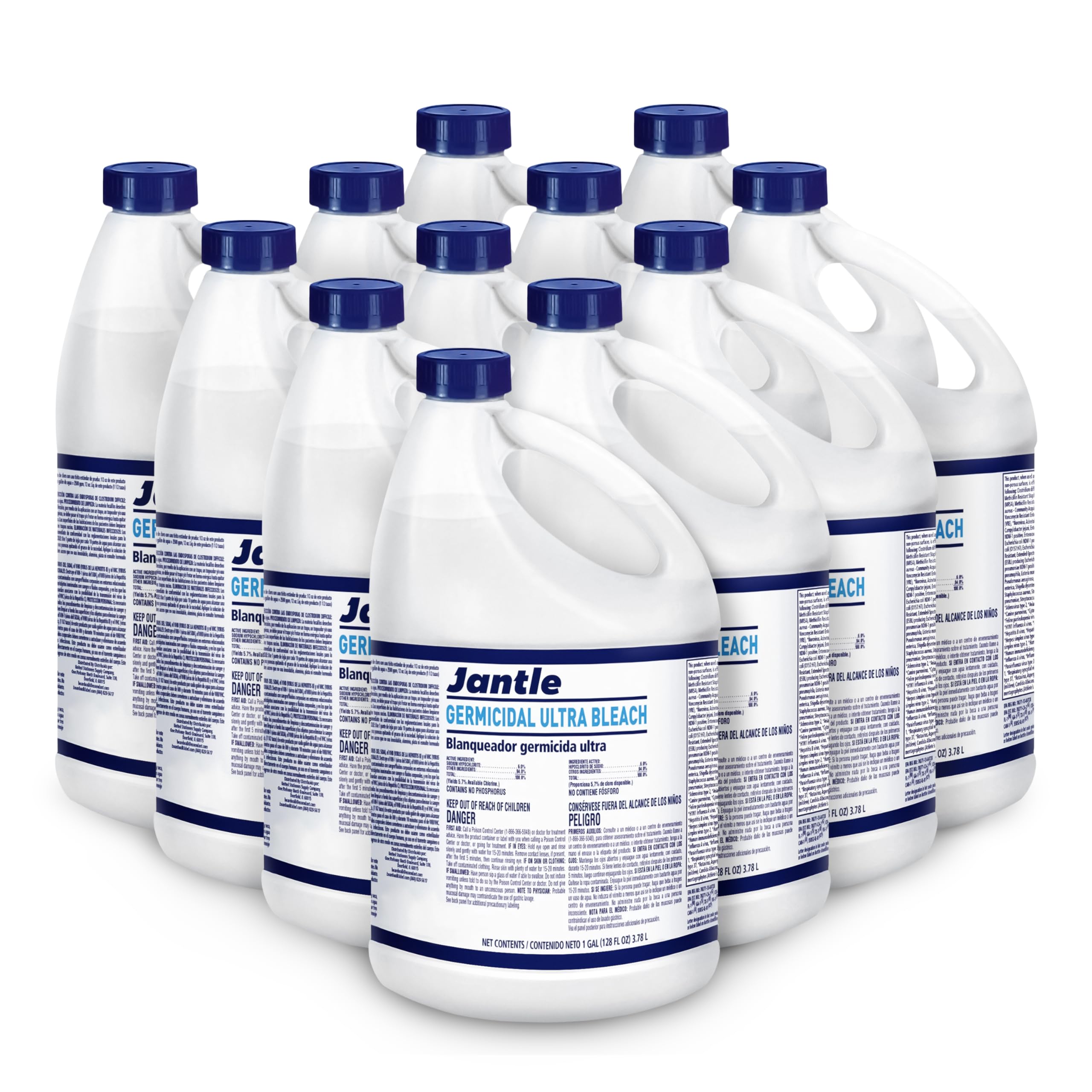 Bleach Cleaner, Bulk Disinfectant Liquid Bleach, Cleans and Removes Tough Stains, Bacteria, Organic Matter and More | 1 Gallon Bottle | (Bulk Buy - 12 Bottles)