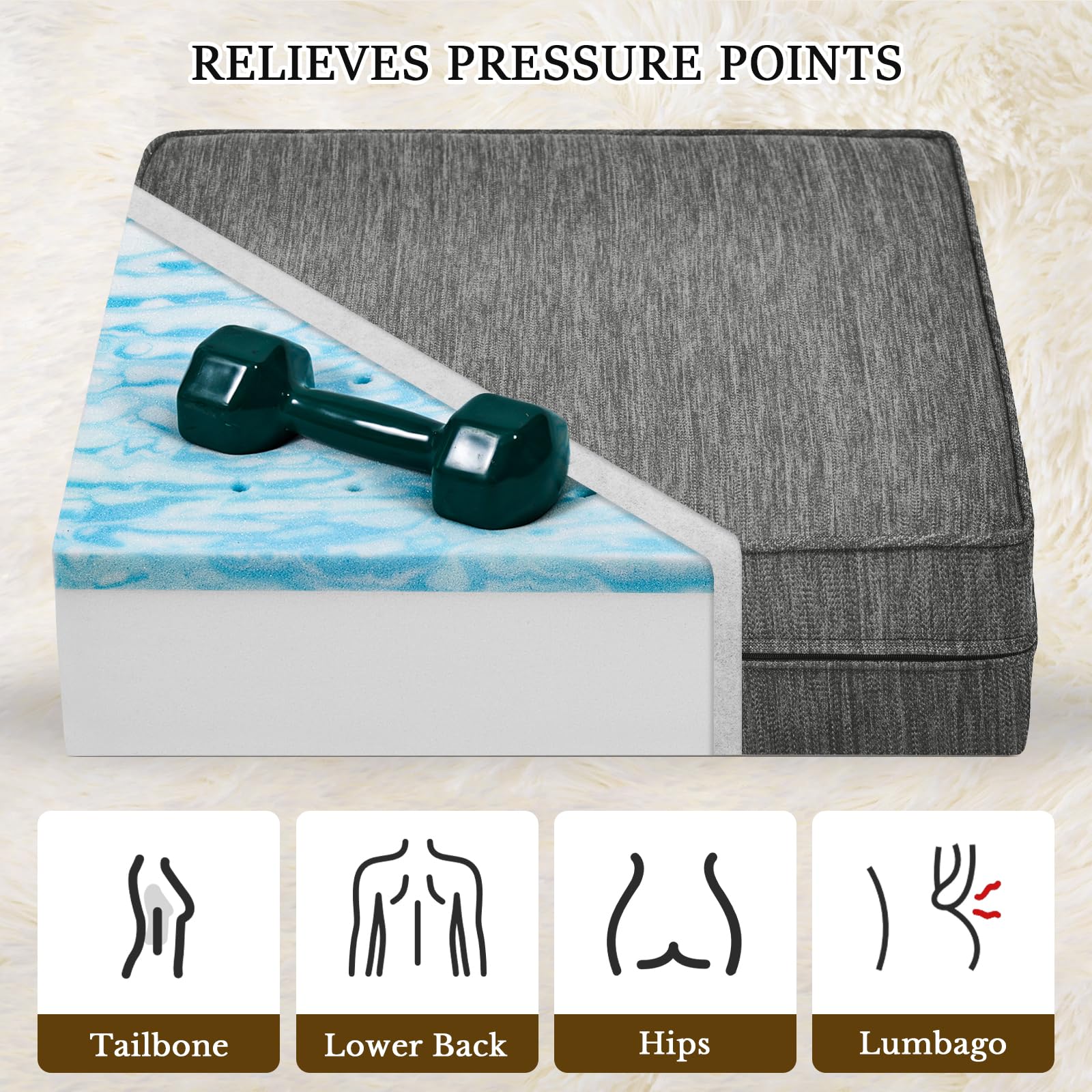 Cojín grande de espuma viscoelástica de doble capa para reclinador, sofá, silla de brazo con cubierta lavable texturada, base antideslizante para alivio del dolor y la presión de la cintura