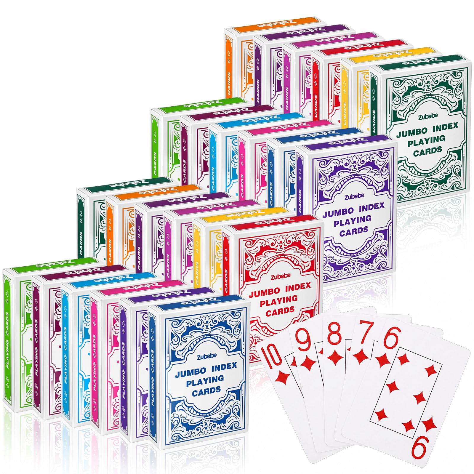 Zubebe Confezione da 24 carte da gioco jumbo, dimensioni standard, in plastica, mazzi da poker per anziani, adulti e bambini, carte da gioco impermeabili per campeggio, serate di gioco in famiglia