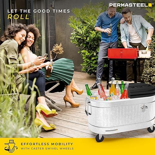 Miniatura 2 de Permasteel Rolling Patio Cooler  Large Outdoor Ice Chest with Wheels, Beverage Cooler for Backyard, BBQ, Tailgate, Beach, Parties, Rustic Farmhouse