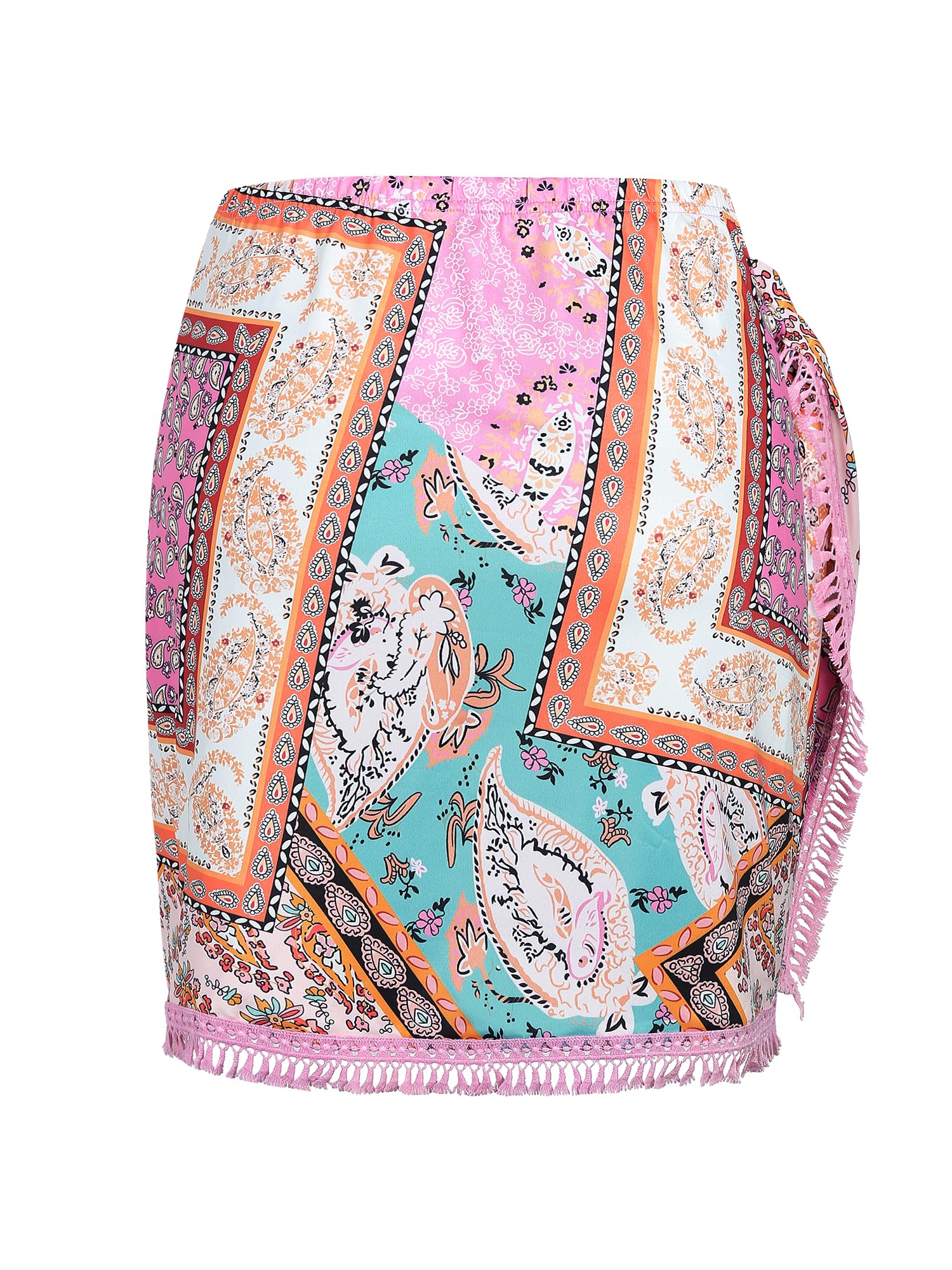 ZAFUL Schlitzrock für Damen, Boho-Print, seitliche Krawatte, Wickelrock mit Quaste, lässiger Strand-Minirock