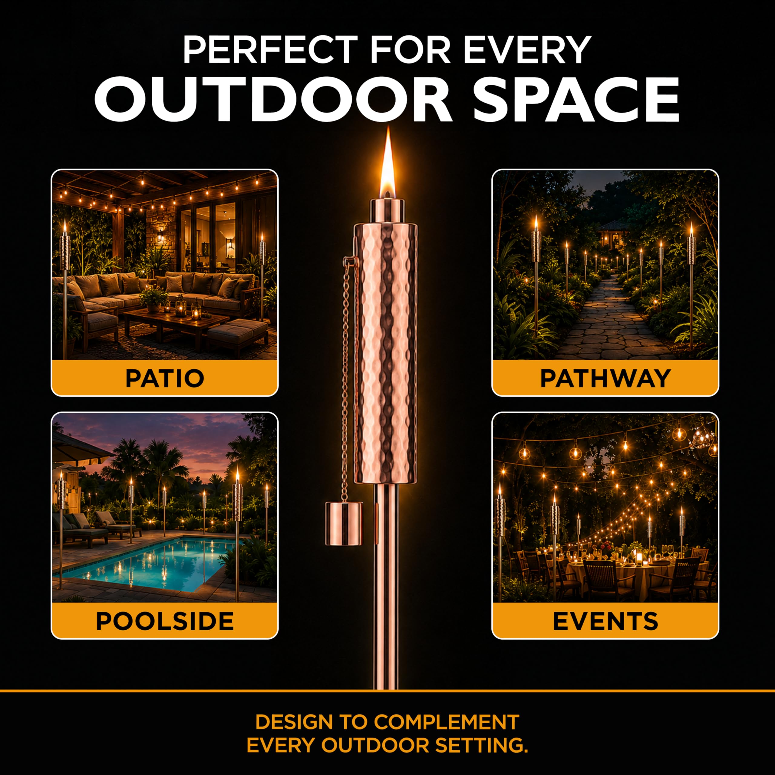 Firefly Torcia Tiki per esterni, design tubolare resistente alle intemperie per giardini, sentieri, patii e piscine, facile installazione, illuminazione classica per ambienti tropicali