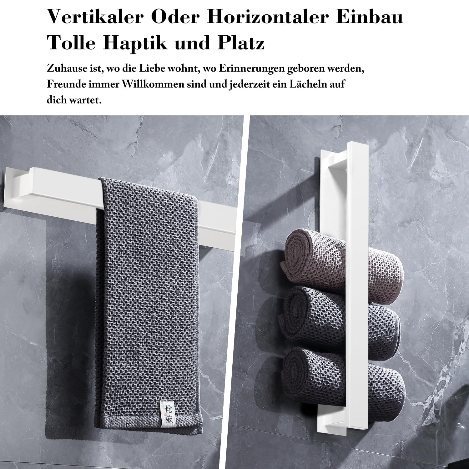 Lot de 2 porte-serviettes autocollants muraux sans perçage - 40 cm - En acier inoxydable - À coller sur les accessoires de salle de bain/cuisine (blanc)