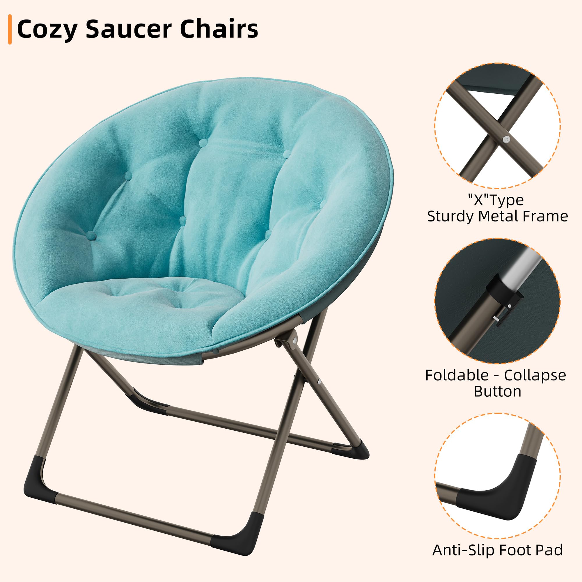 GarveeHome Silla Plegable Felpa Floral Sillón Luna - Metal 136 kg Azul | Felpa floral cómoda y estructura metal triangular. Para adultos y niños en dormitorio. Sin montaje necesario y resistente.