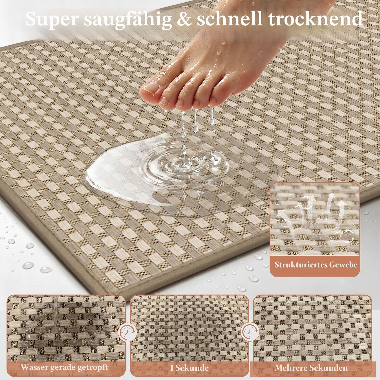 Enyhom Badezimmerteppich groß 60x120cm, Weiche Badematte waschbar rutschfest mit Gummi Unterseite, Saugfähige schnelltrocknend Duschvorleger für Badezimmer, Dusche, küche