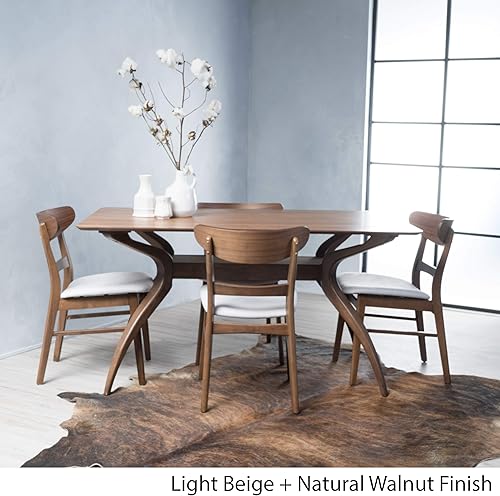 Miniatura 5 de Christopher Knight Home Idalia - Juego de comedor rectangular de patas curvas, juego de 5 piezas, nogal natural y beige claro Beige claro,Gris