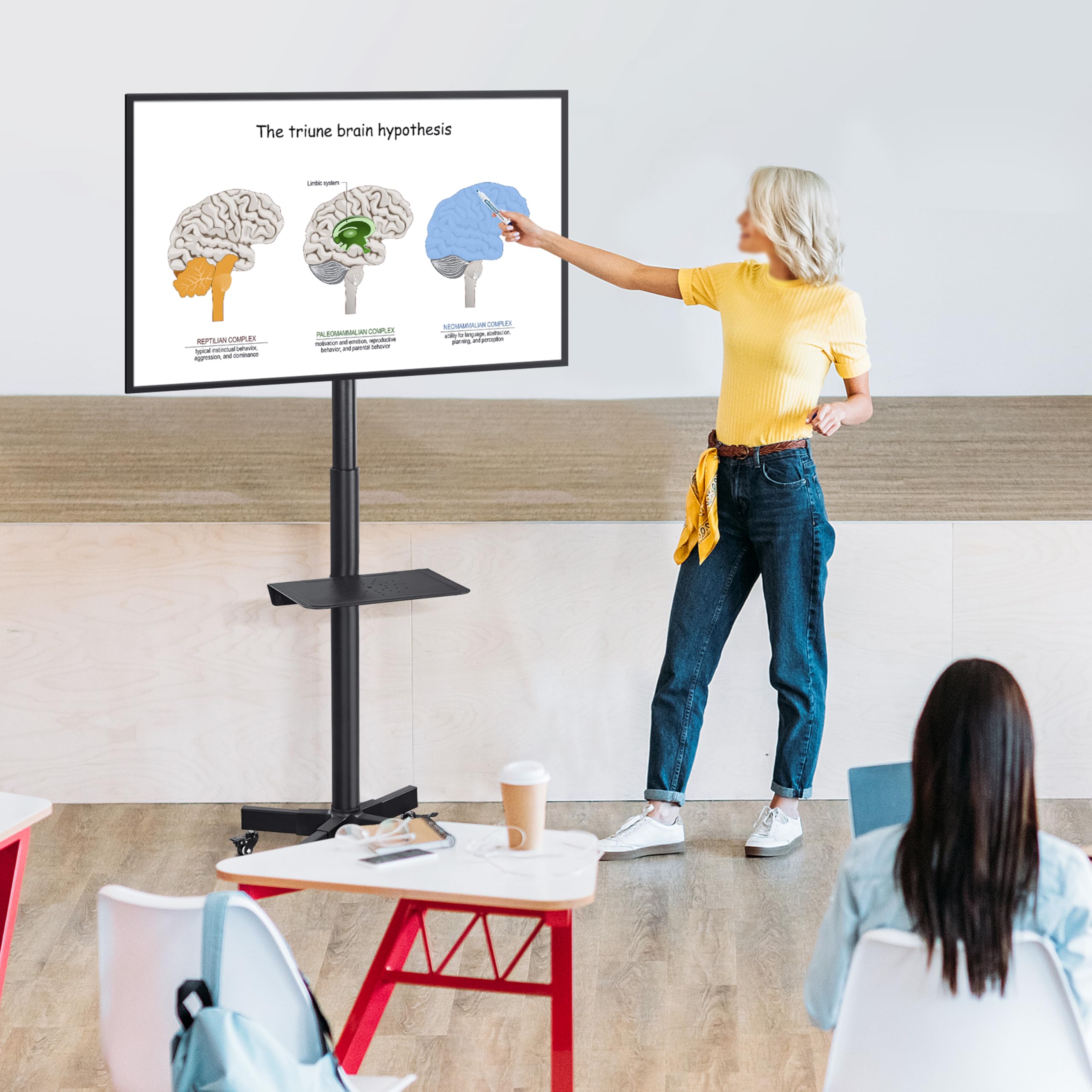Supporto TV da Pavimento Staffa TV con Ruote per Schermi Plasma LCD LED da 23-60 Pollici Fino a 25 kg Vesa 400 X 400 mm Altezza e Angolo Regolabili