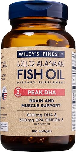 Wiley's Finest Wild Alaskan Fish Oil Peak DHA - 900 mg EPA y DHA Omega-3 - 180 cápsulas blandas (90 porciones)
