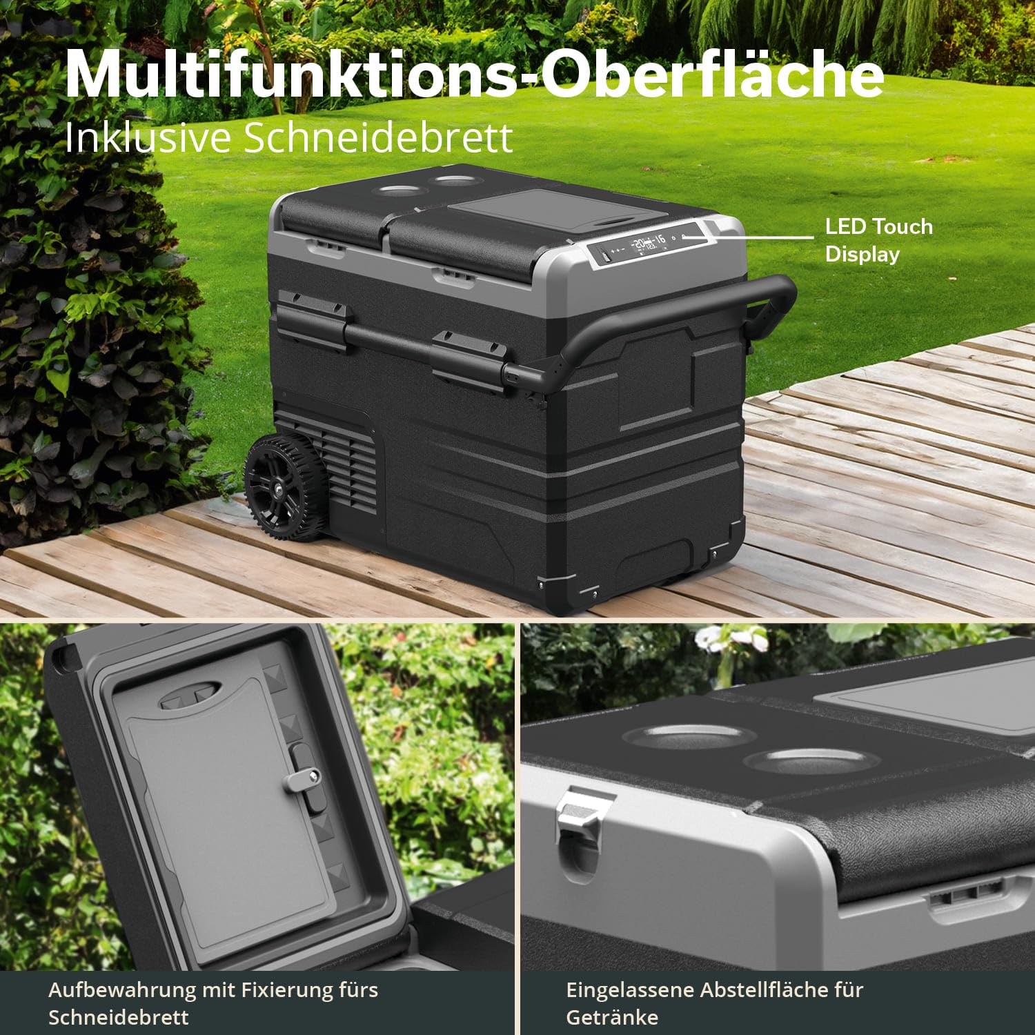 Skandika Auto-Gefrierbox 35 bis 55 L +10 ° bis -20 °C | Kompressor Kühlbox mit Trennwand, leise, Eco-Mode, mit 12 V Stecker oder Netzteil für Steckdose | Camping Kühlschrank für Auto, LKW, Bus, Camper