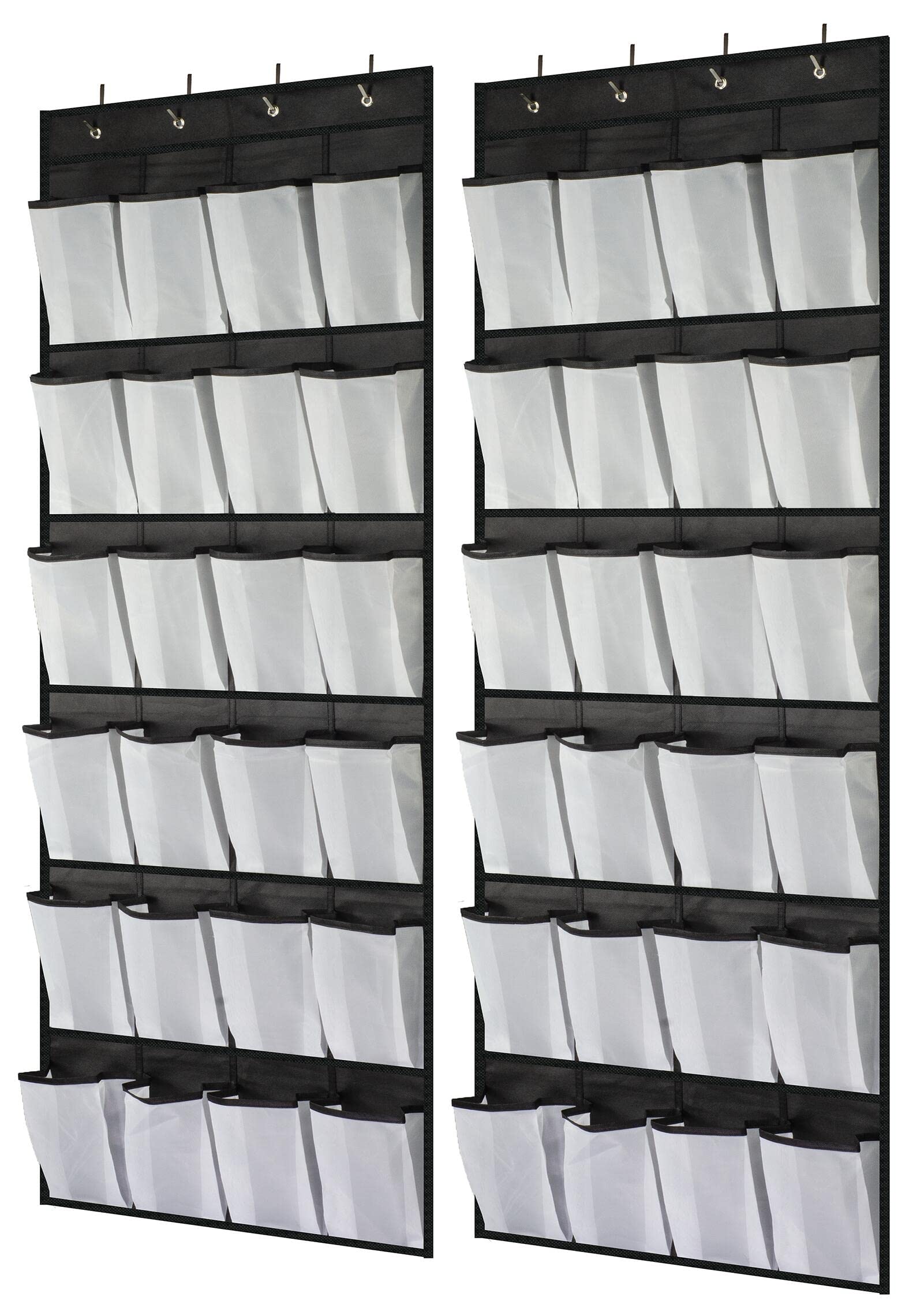 Jansuzi Black 2 Pack Organiser Hanging Over The Door, Shoe Racks With 48 Large Mesh Pockets 8 Hooks, Shoe Storage, Gadget Storage For Kitchen Bedroom Bathroom Closet,,0.5D X 55W X 150H Cm