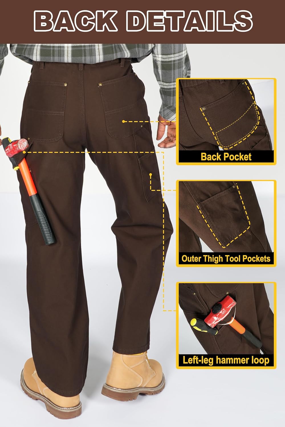 Soojun Men's 13.5 oz Heavyweight Work Pants, Loose Fit Double Knee Carpenter Pants with Flex Waist - Image 9