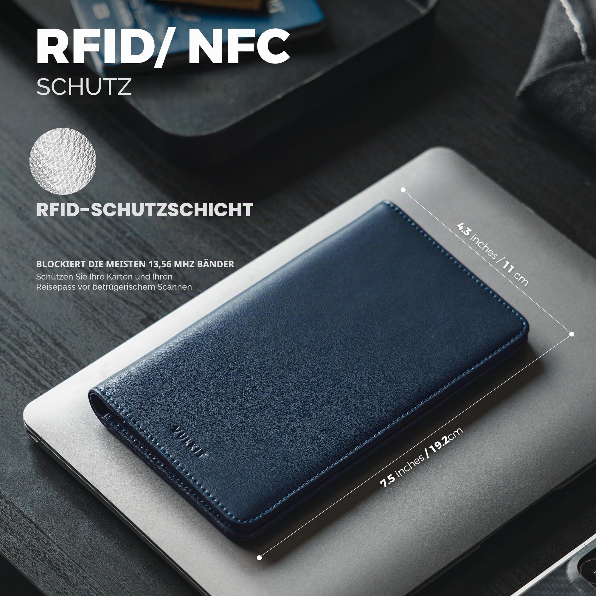 VULKIT Reisepasshülle Reisebrieftasche, Reisepasshülle aus Leder RFID-blockierender Reisedokumenten-Organizer für Frauen und Männer