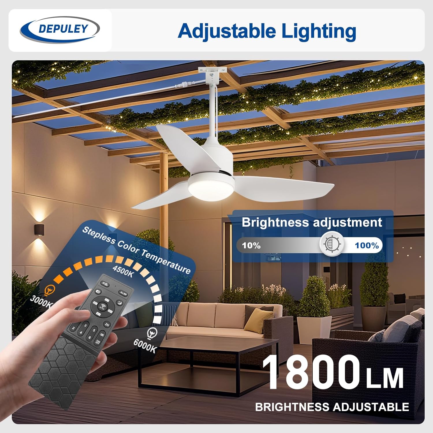 Depuley Ceiling Fan with Light Outdoor: White Walnut Remote App Control for Patio Indoor Farmhouse - 42 Inch Plug in Gazebo Fans with Lights Waterproof - 6 Speed Reversible