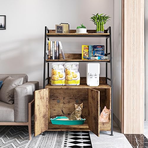 Miniatura 5 de Cat Hidden Litter Box Enclosure Furniture,Large Litter Box Furniture with Shelf Storage,Tall Cat Litter Box Cabinet, Wood Sturdy Cat Washroom