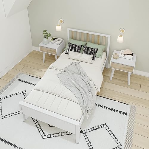 Miniatura 40 de Max & Lily Cama matrimonial, cama moderna escandinava para niños, marco de cama individual de madera maciza con cabecero de rejillas, no necesita