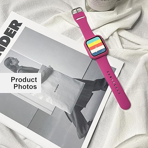 Vista 77 de Correa de silicona deportiva y funda con protector de pantalla para Apple Watch Series 9, 8, 7, 6, SE, 5, 4 Rosado,Negro -,Violeta oscuro,Rosa