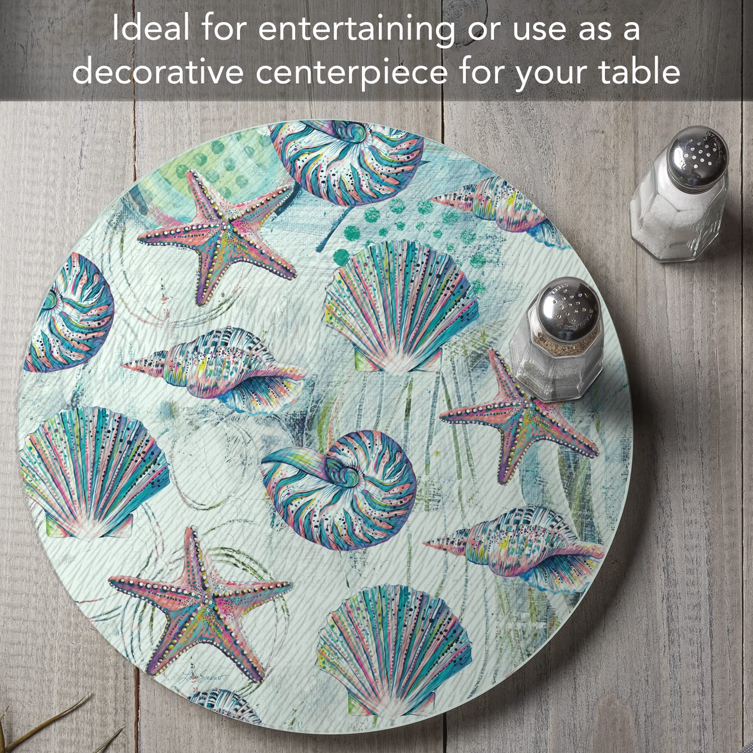 CounterArt Jewels of The Sea 4mm Heat Tolerant Tempered Glass Lazy Susan Turntable 13