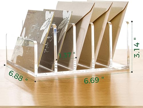 Miniatura 2 de Soporte de correo de acrílico transparente con 5 compartimentos, clasificador vertical de letras y organizador de escritorio multifunción para