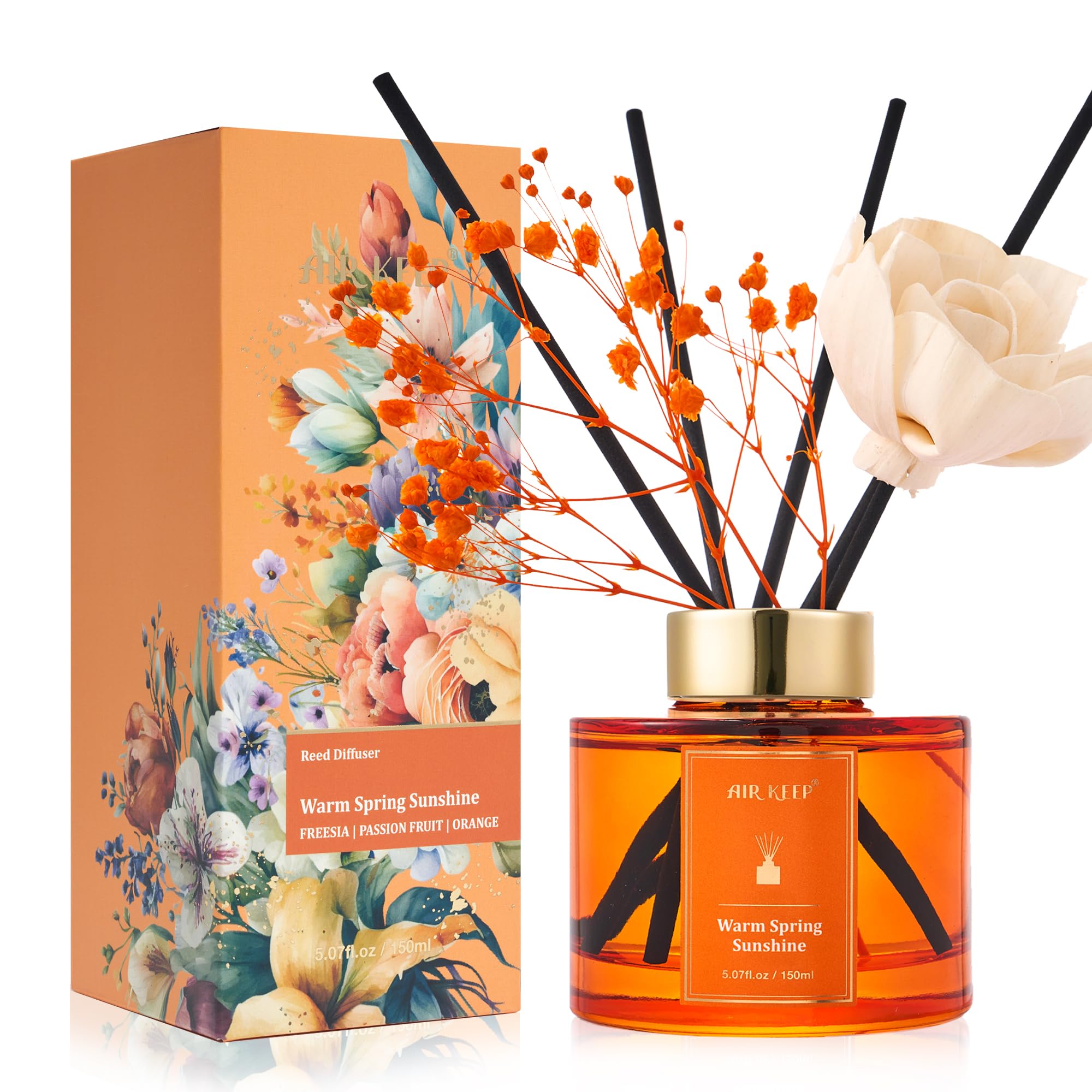 Washroom Decor Dried Flower Reed Diffuser Set – Ceramic Bottle, Natural ...